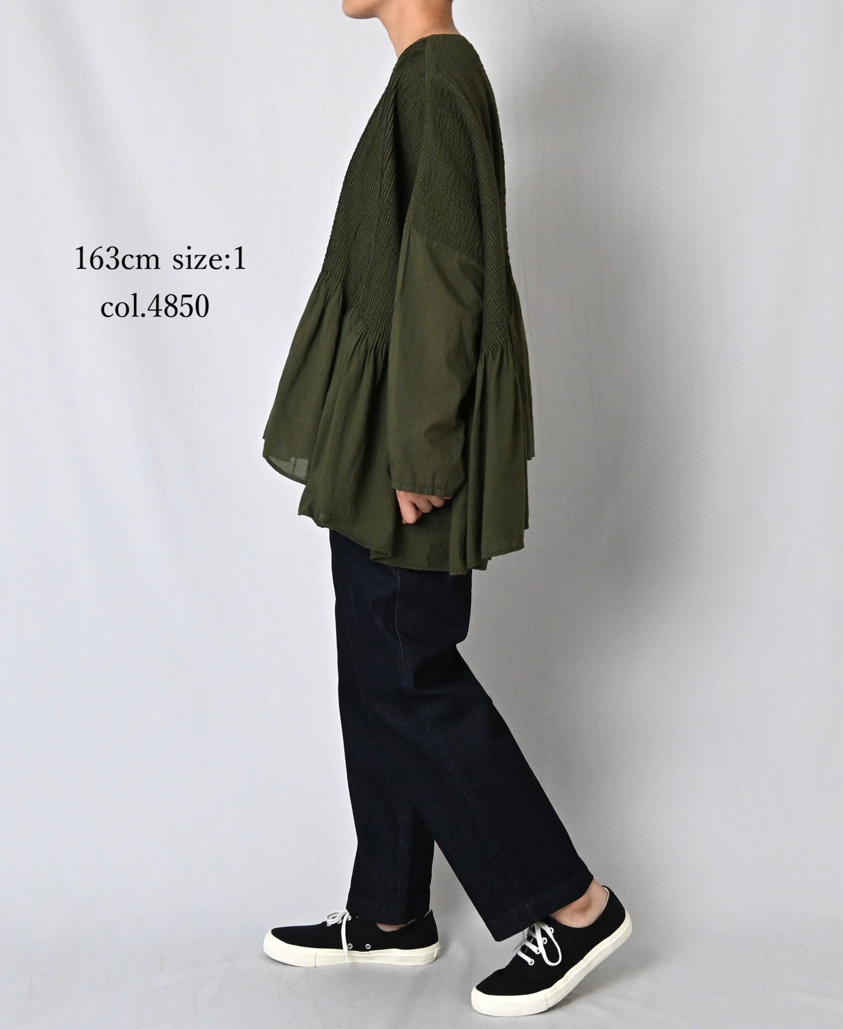 NMDS26601D ORGANIC MICRO CHECK&VOILE PLAIN PATCHWORK OVERDYE MINI PINTUCK PULLOVER