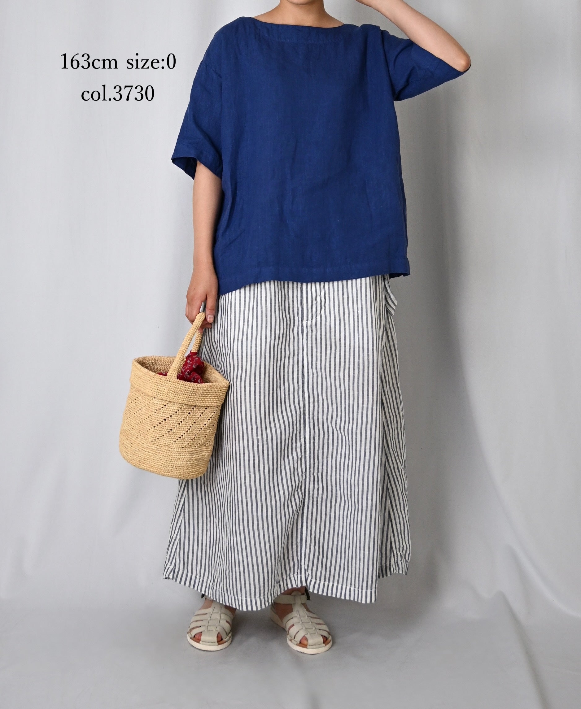 NAM1631LP LINEN PLAIN OVERDYE BOAT NECK S/SL SHIRT