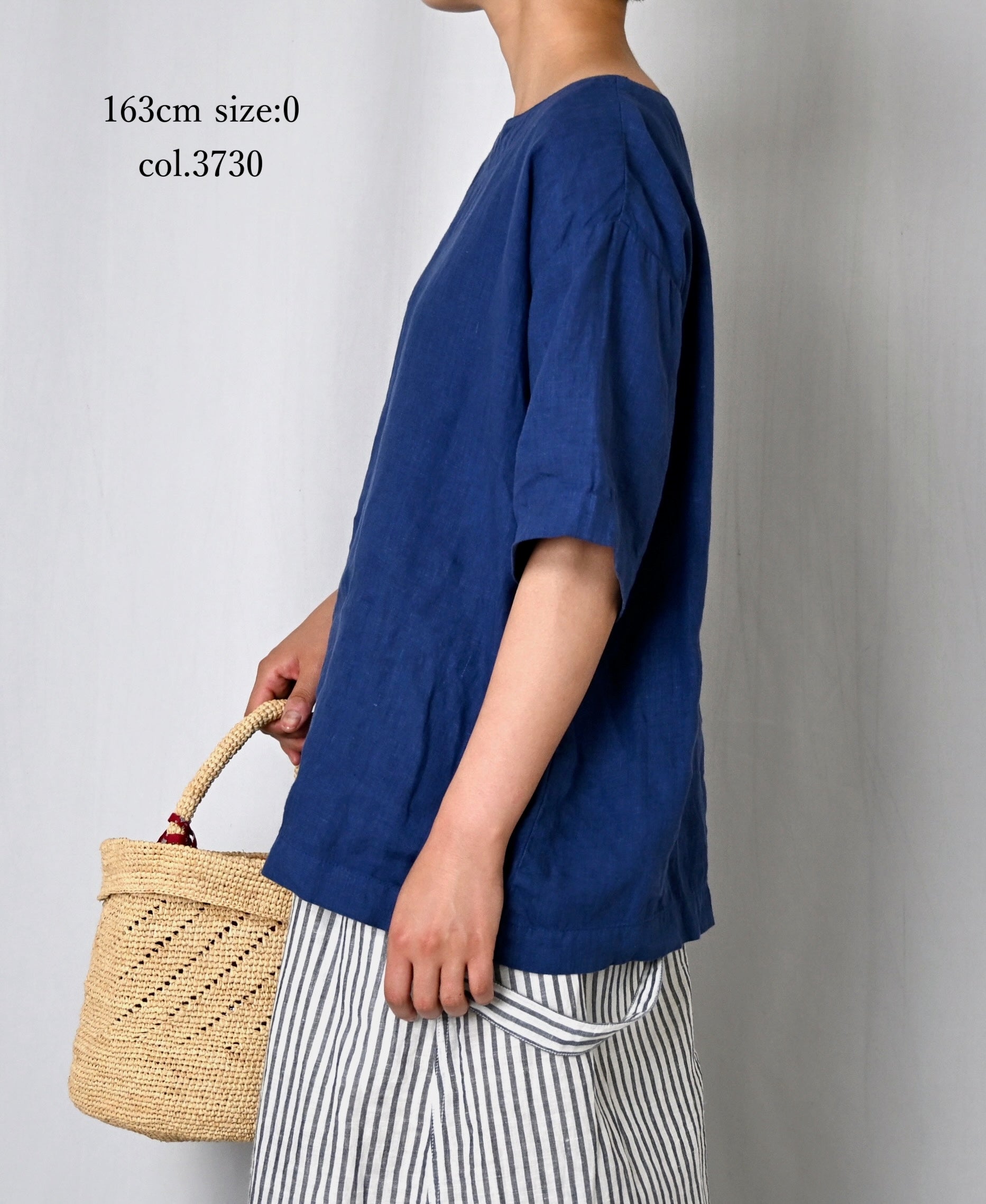 NAM1631LP LINEN PLAIN OVERDYE BOAT NECK S/SL SHIRT