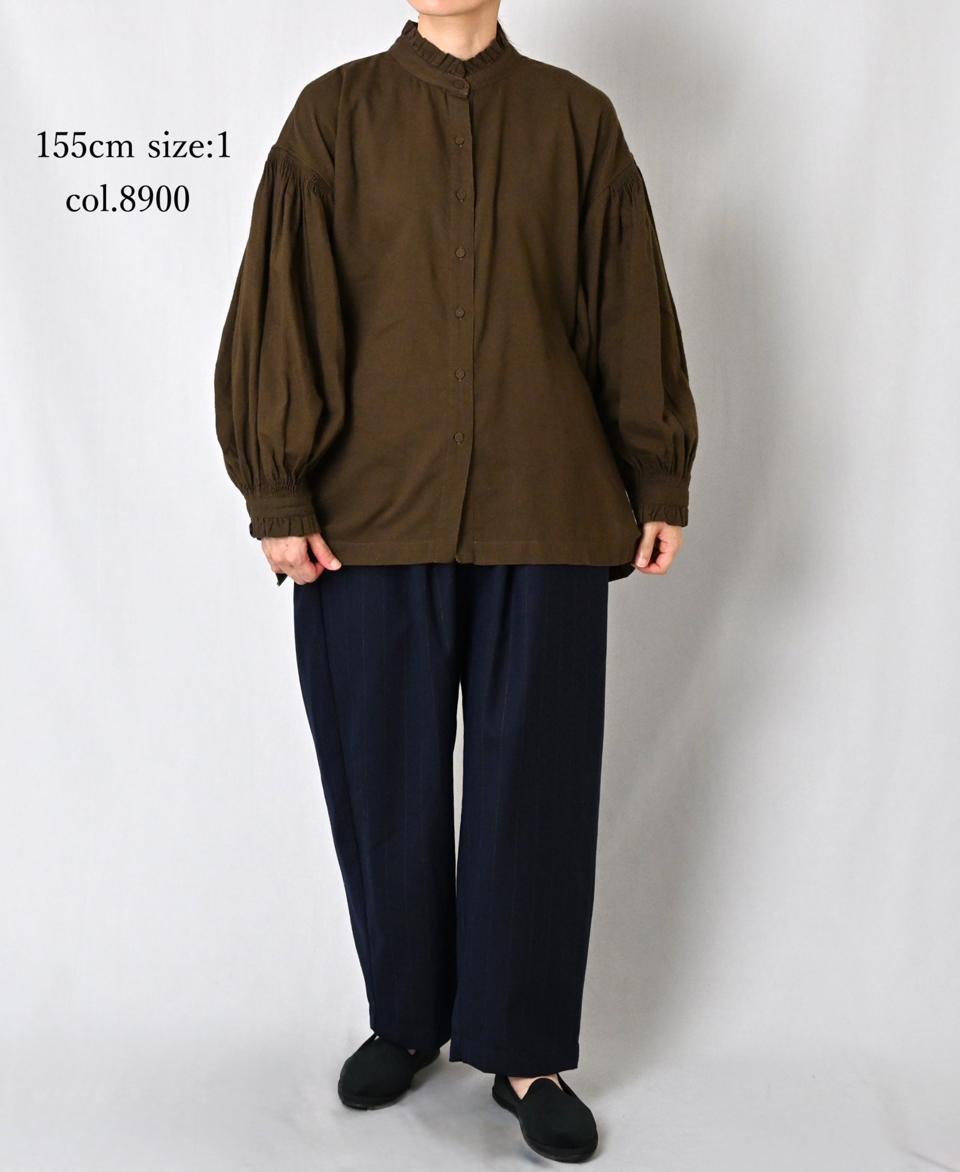 INMDS26702 TWILL COTTON KHADI PLAIN FRILL COLLAR SHIRTS WITH MINI PINTUCK