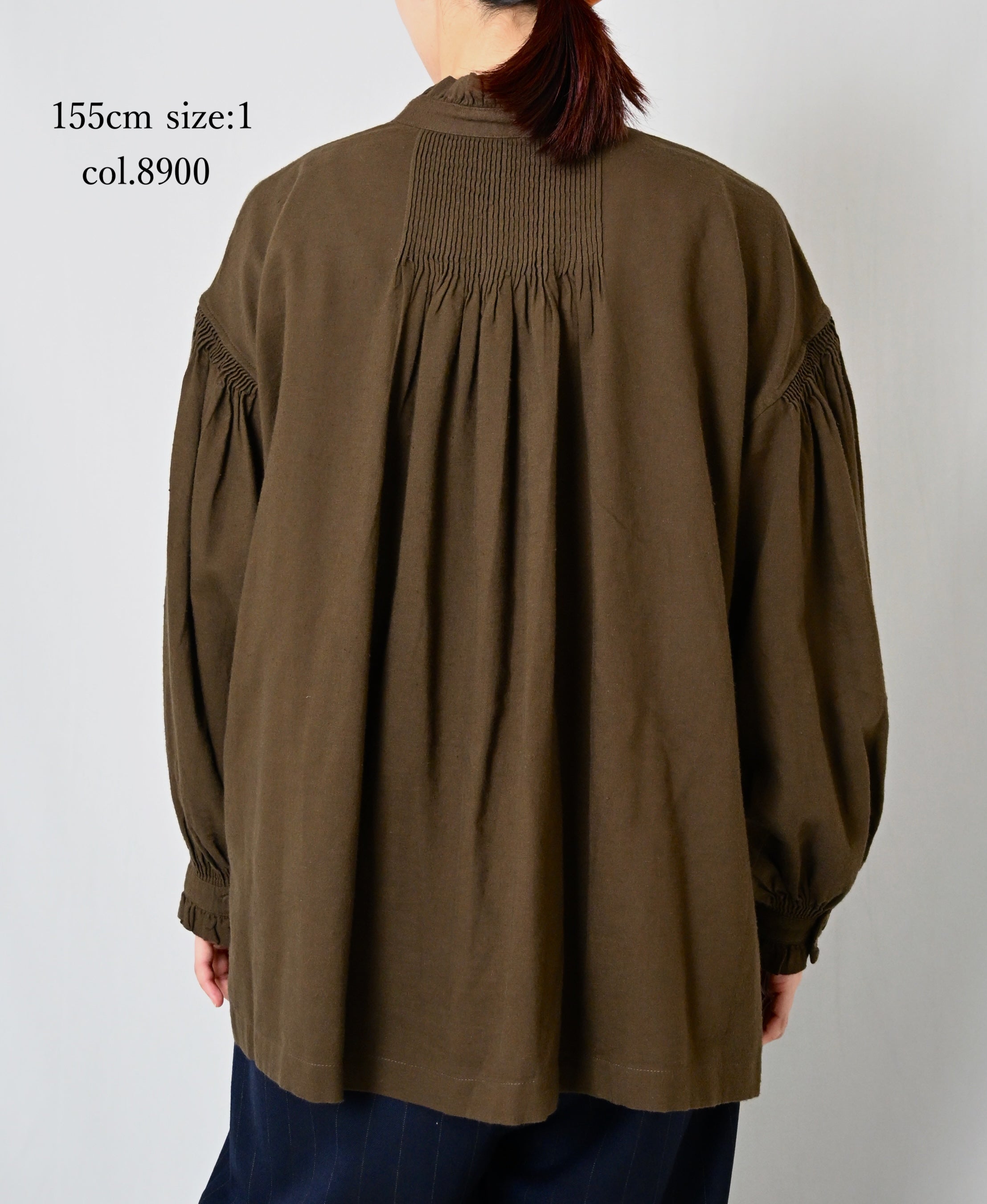 INMDS26702 TWILL COTTON KHADI PLAIN FRILL COLLAR SHIRTS WITH MINI PINTUCK