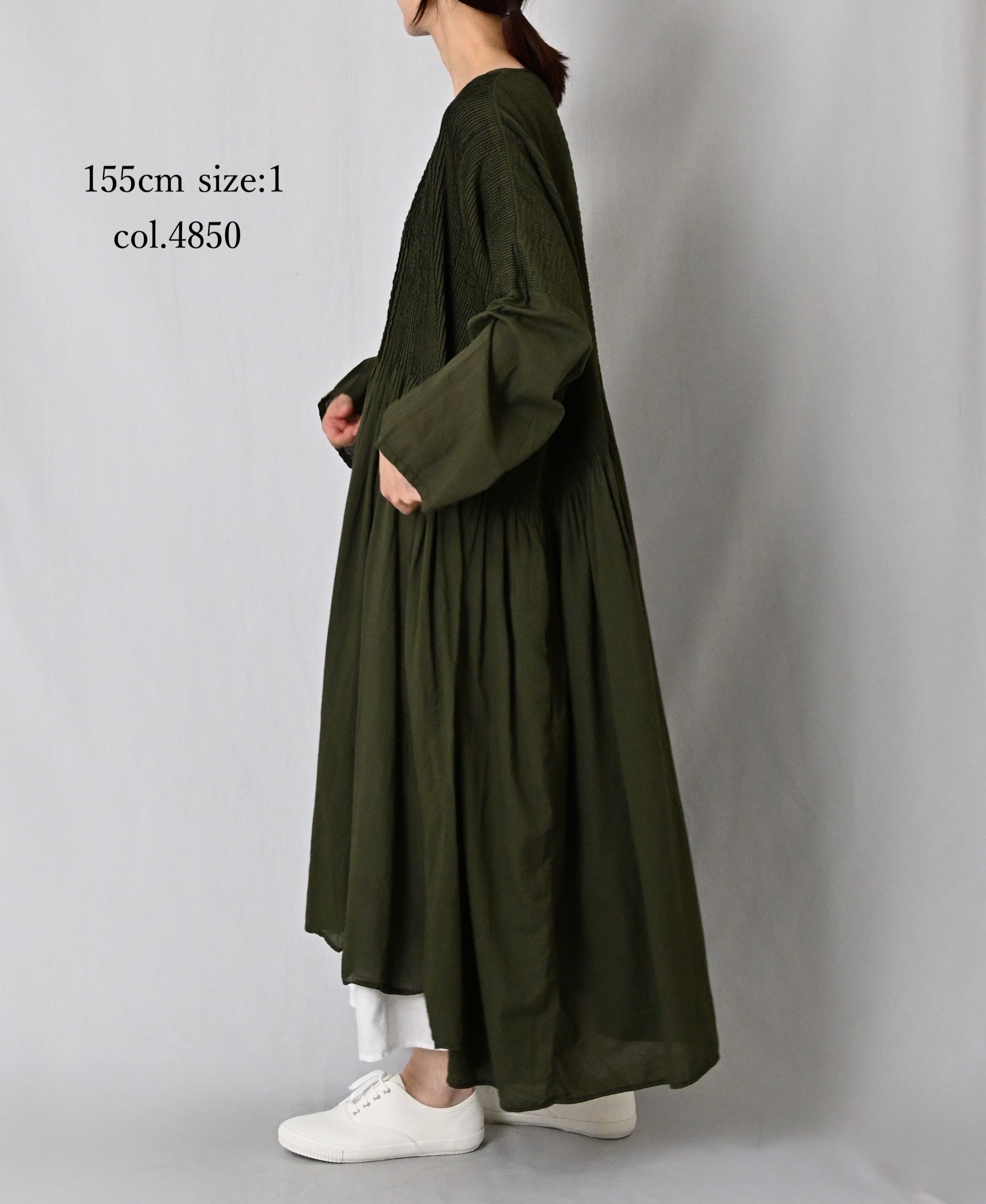 NMDS26602D ORGANIC MICRO CHECK&VOILE PLAIN PATCHWORK OVERDYE PINTUCK PULLOVER DRESS