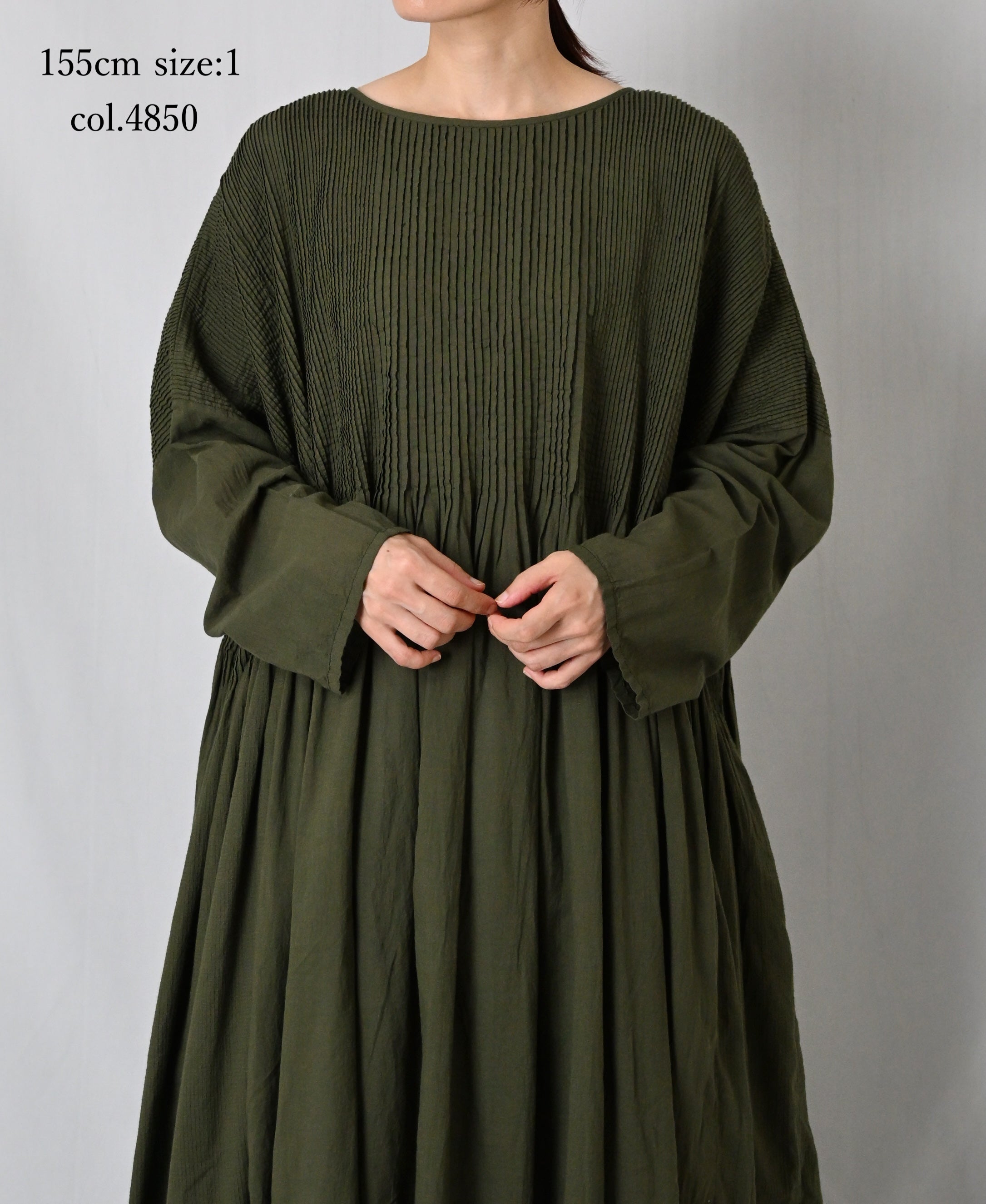 NMDS26602D ORGANIC MICRO CHECK&VOILE PLAIN PATCHWORK OVERDYE PINTUCK PULLOVER DRESS