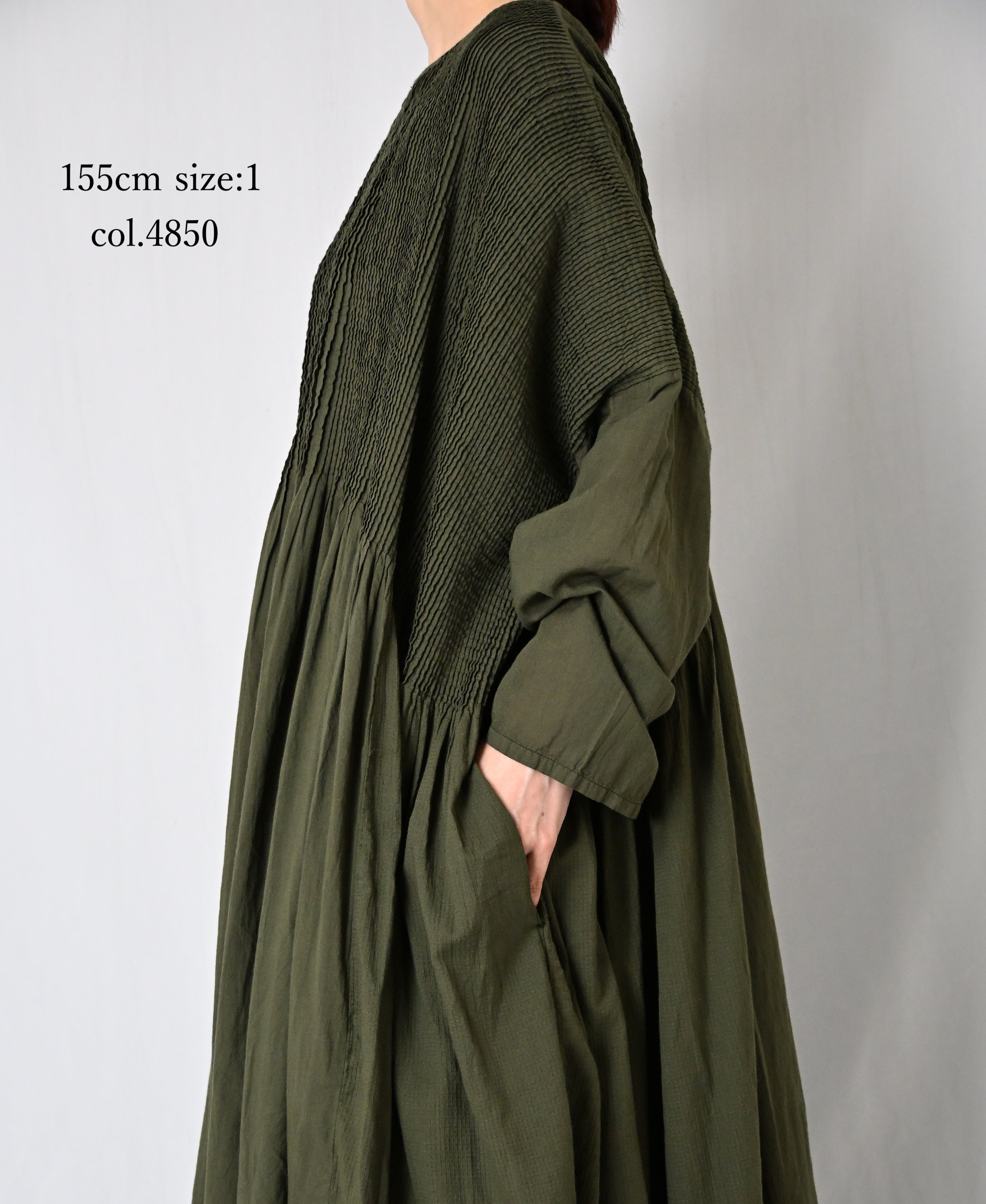 NMDS26602D ORGANIC MICRO CHECK&VOILE PLAIN PATCHWORK OVERDYE PINTUCK PULLOVER DRESS