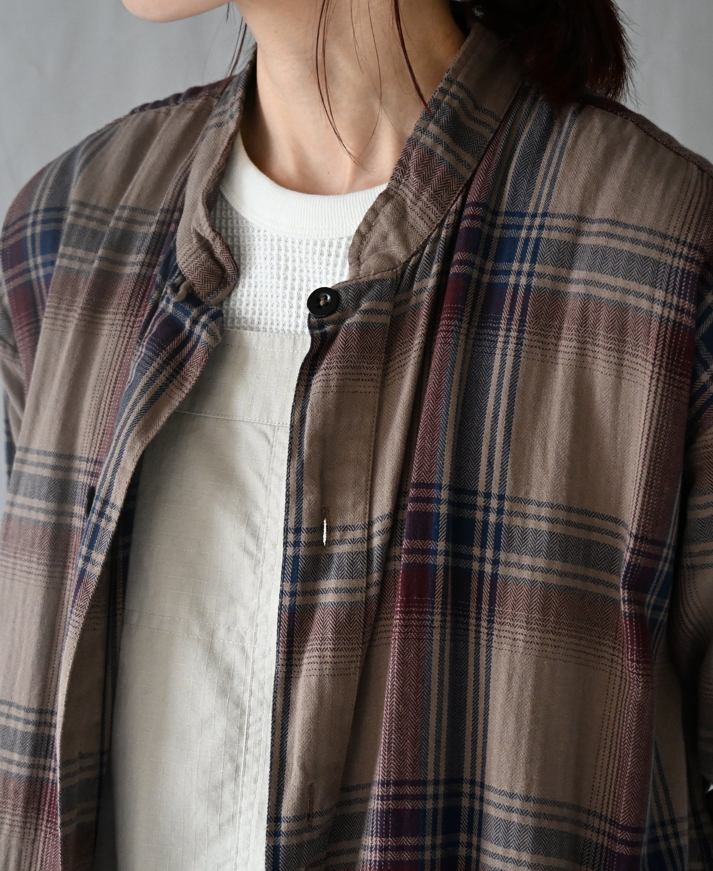 INHT2683CD COTTON CHECK OVERDYE STAND COLLAR SHIRT