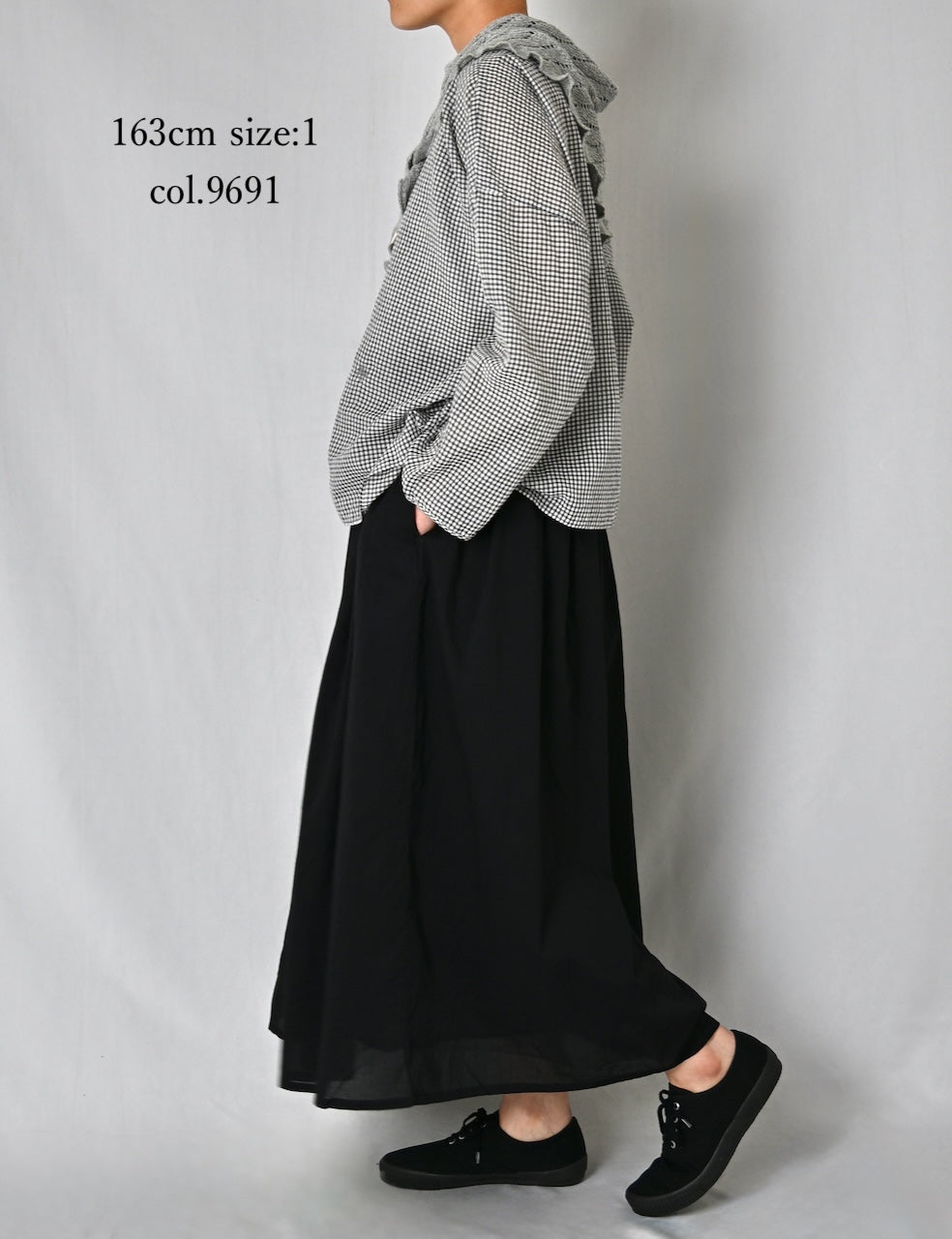 INMDS26022 HANDWOVEN COTTON/SILK SMALL GINGHAM CHECK DROP SHOULDER SMOCK