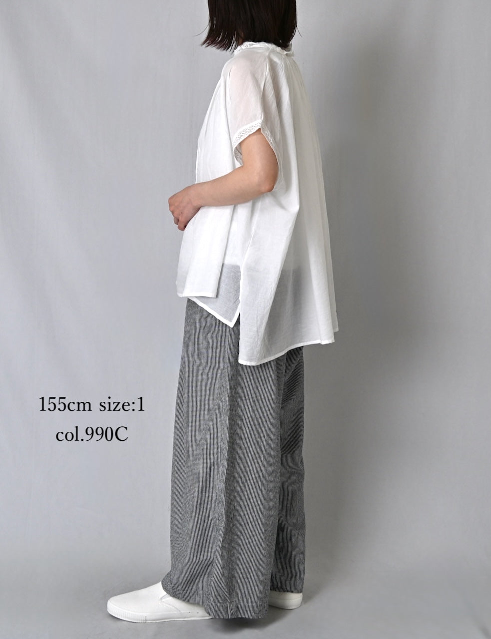 INAM2505C SEERSUCKER GINGHAM CHECK WASH GATHERED EASY PANTS WITH LINING