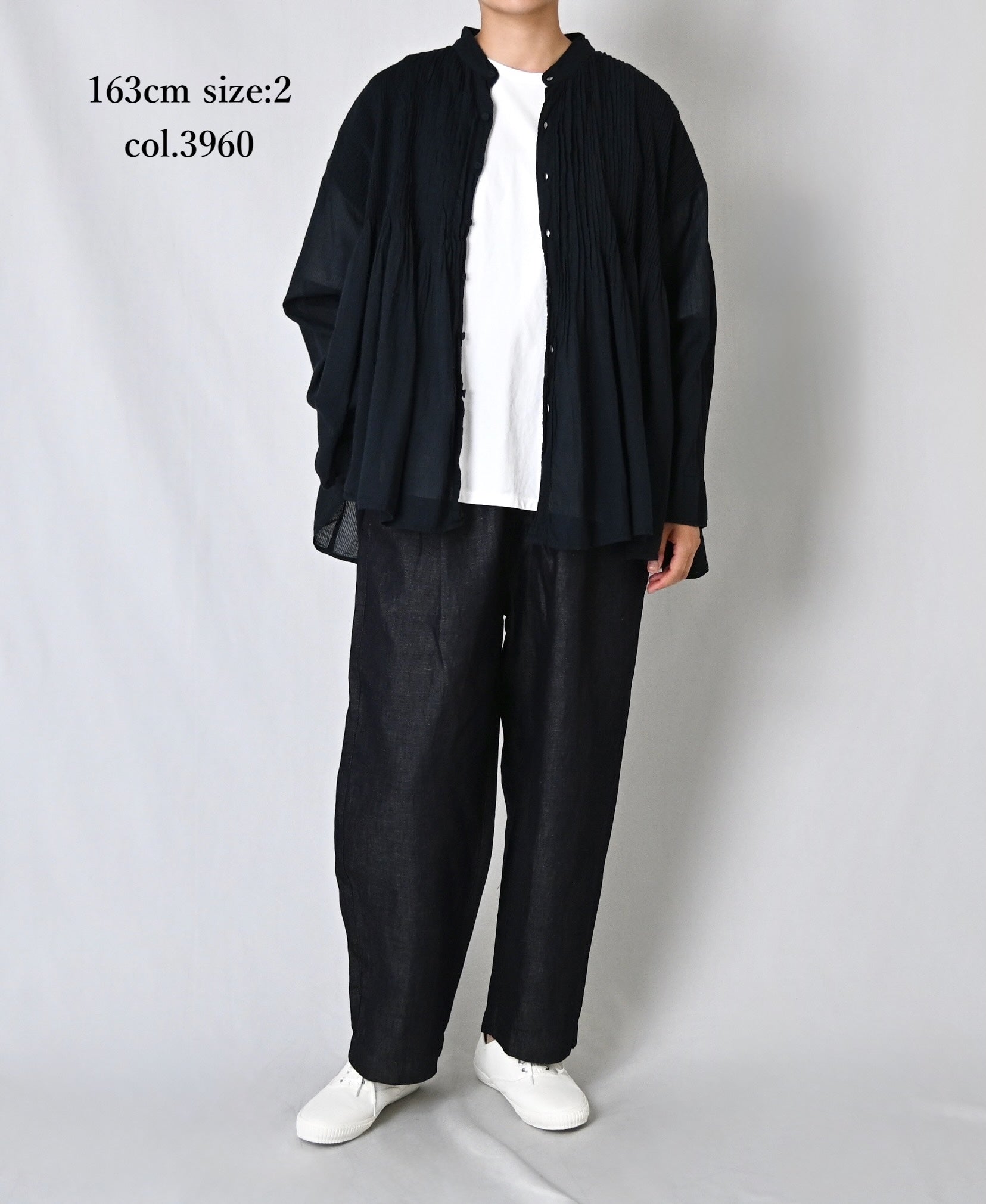 NMDS26512D 80s ORGANIC VOILE STRIPE (OVERDYE) MINI PINTUCK BANDED SHIRT