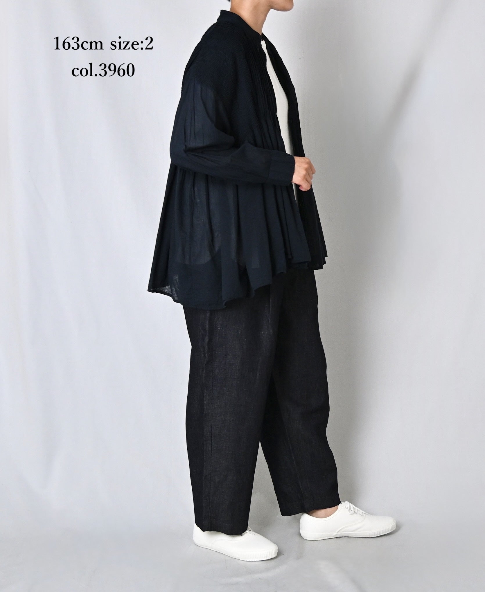 NMDS26512D 80s ORGANIC VOILE STRIPE (OVERDYE) MINI PINTUCK BANDED SHIRT