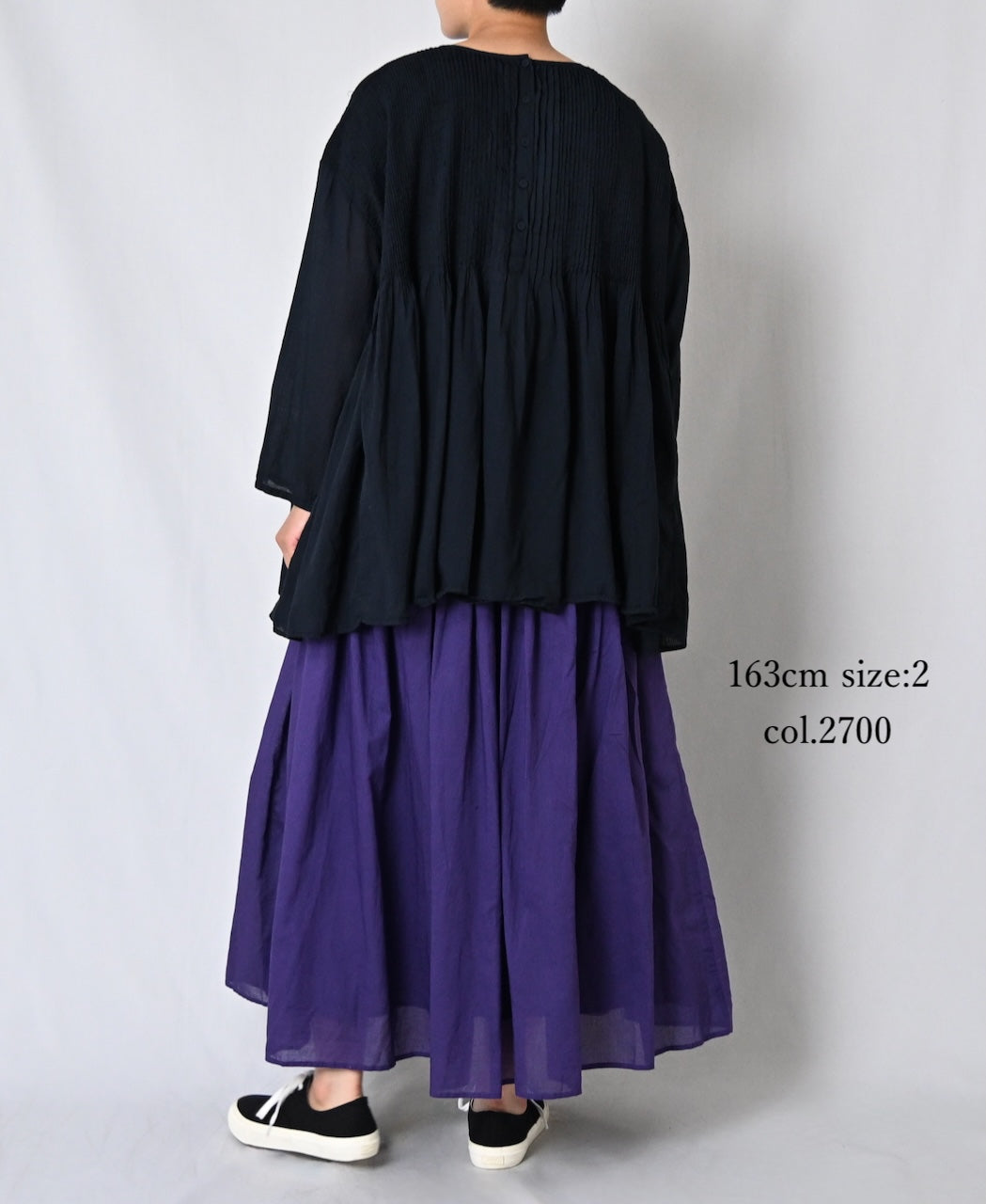 NMDS26245 80s ORGANIC COTTON VOILE MINI PINTUCK FLARED SKIRT