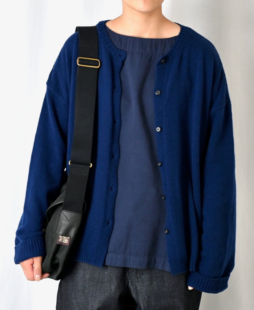 NNSL26513 7GG PLAIN STITCH NYLON/COTTON/WOOL CREW-NECK CARDIGAN