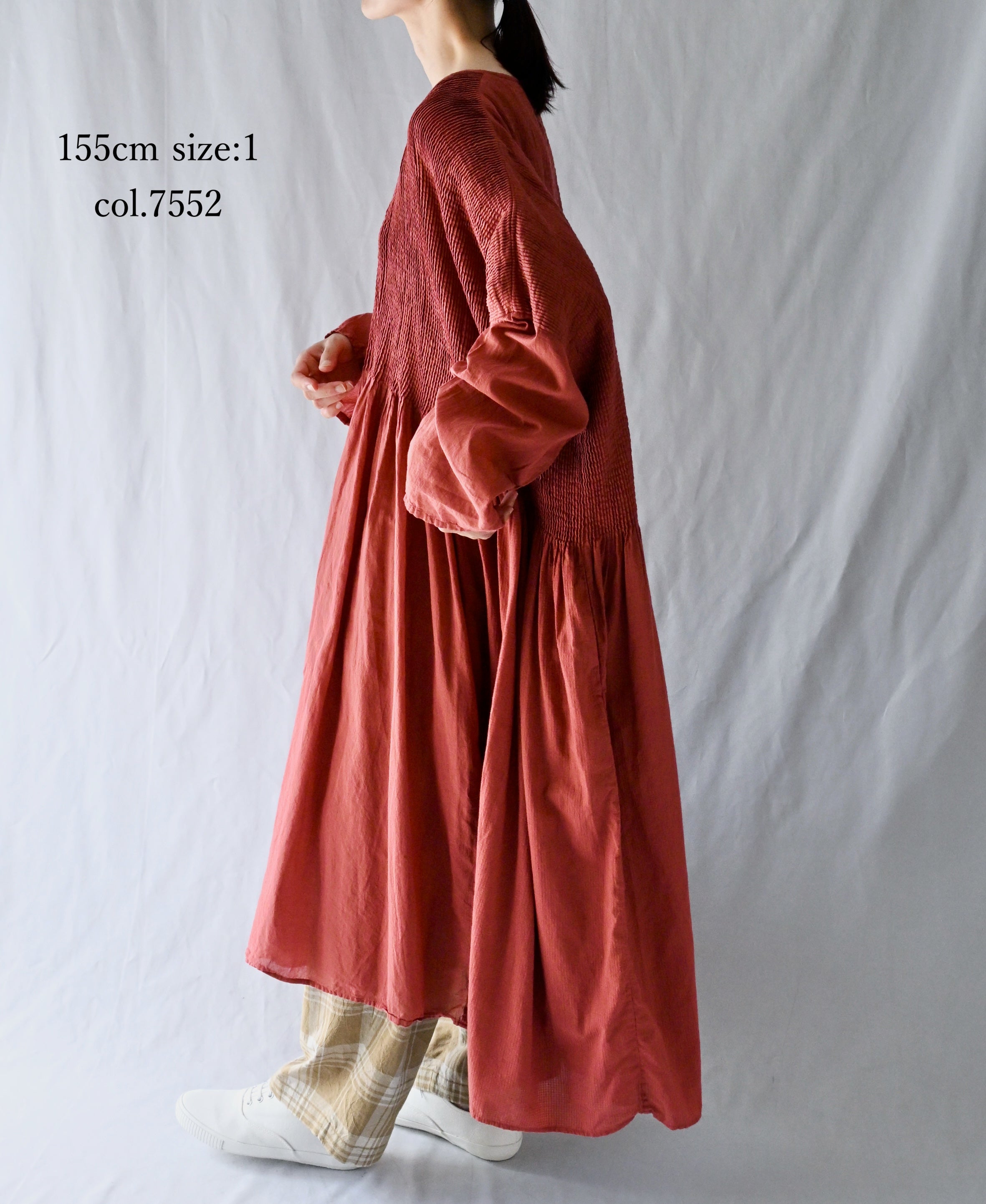 NMDS26602D ORGANIC MICRO CHECK&VOILE PLAIN PATCHWORK OVERDYE PINTUCK PULLOVER DRESS