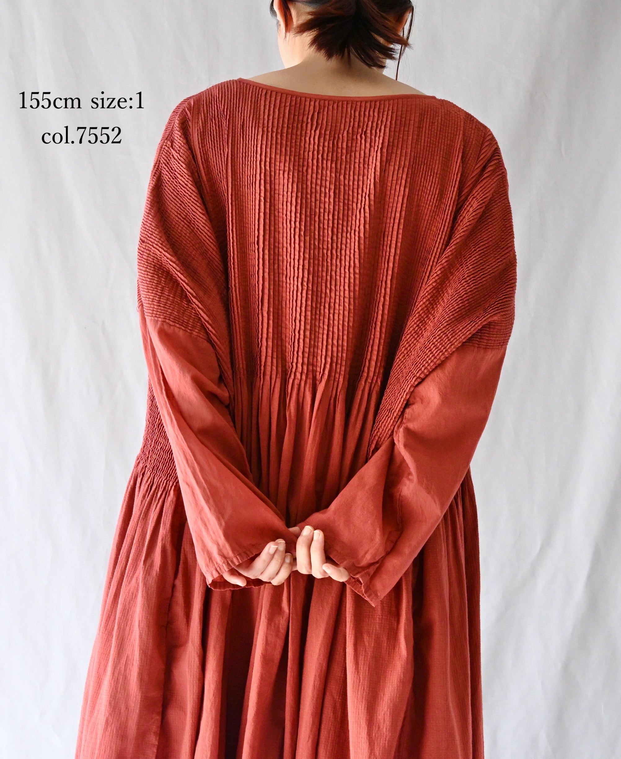 NMDS26602D ORGANIC MICRO CHECK&VOILE PLAIN PATCHWORK OVERDYE PINTUCK PULLOVER DRESS