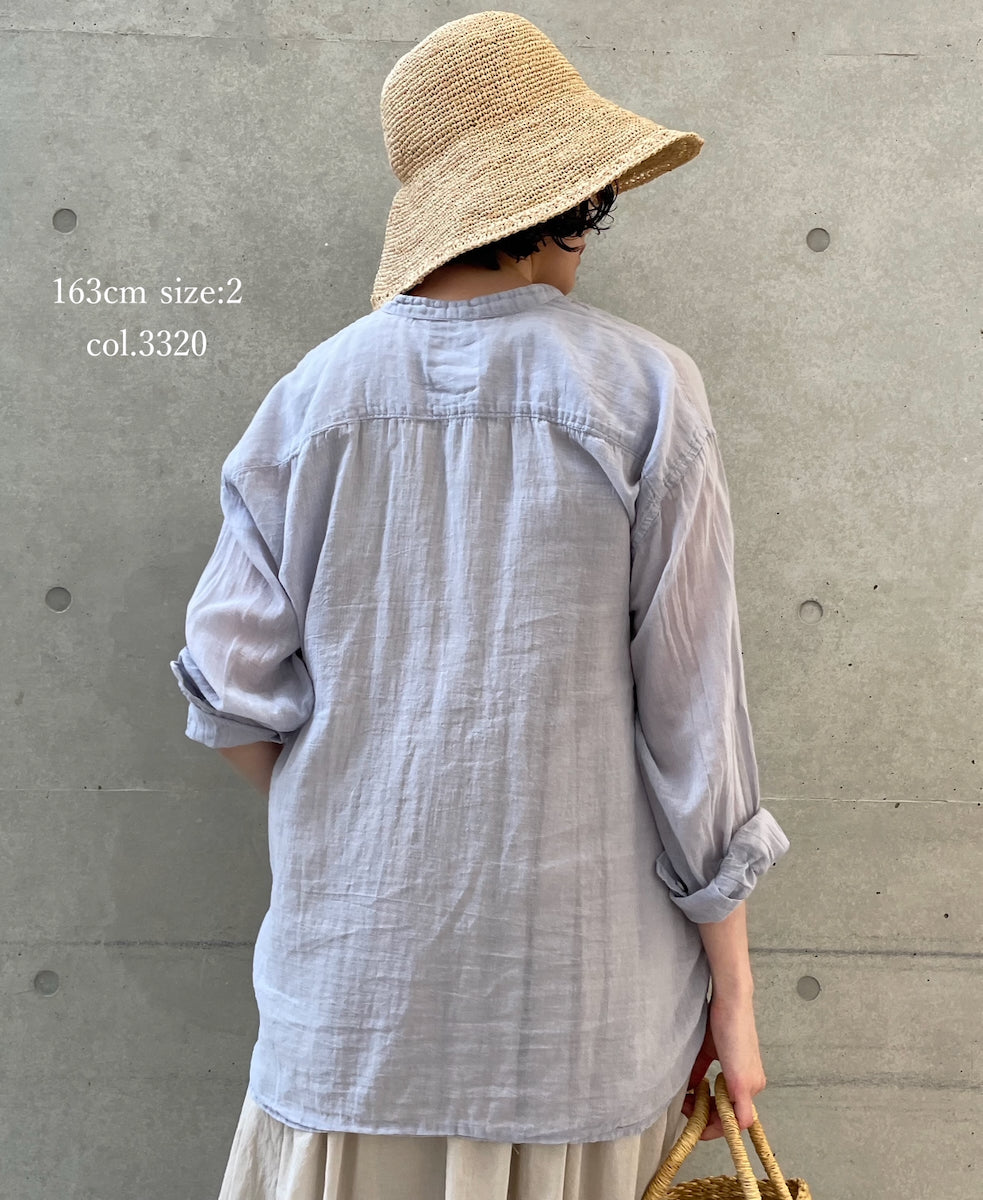 INAM2641GD 60s SINGLE GAUZE PLAIN OVERDYE UTILITY BANDED COLLAR SHIRT