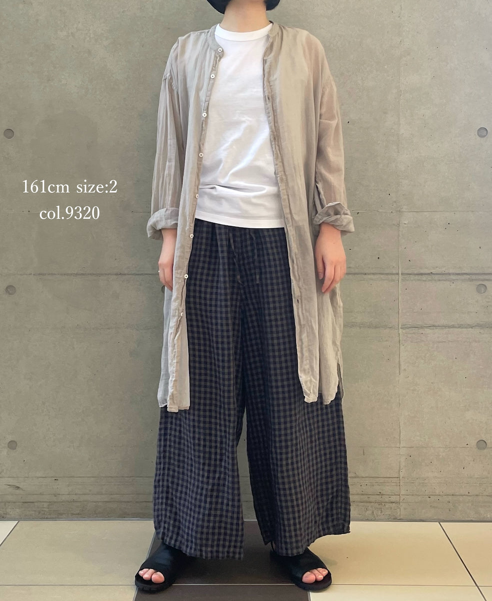 INAM2643GD 60s SINGLE GAUZE PLAIN OVERDYE UTILITY BANDED COLLAR LONG SHIRT