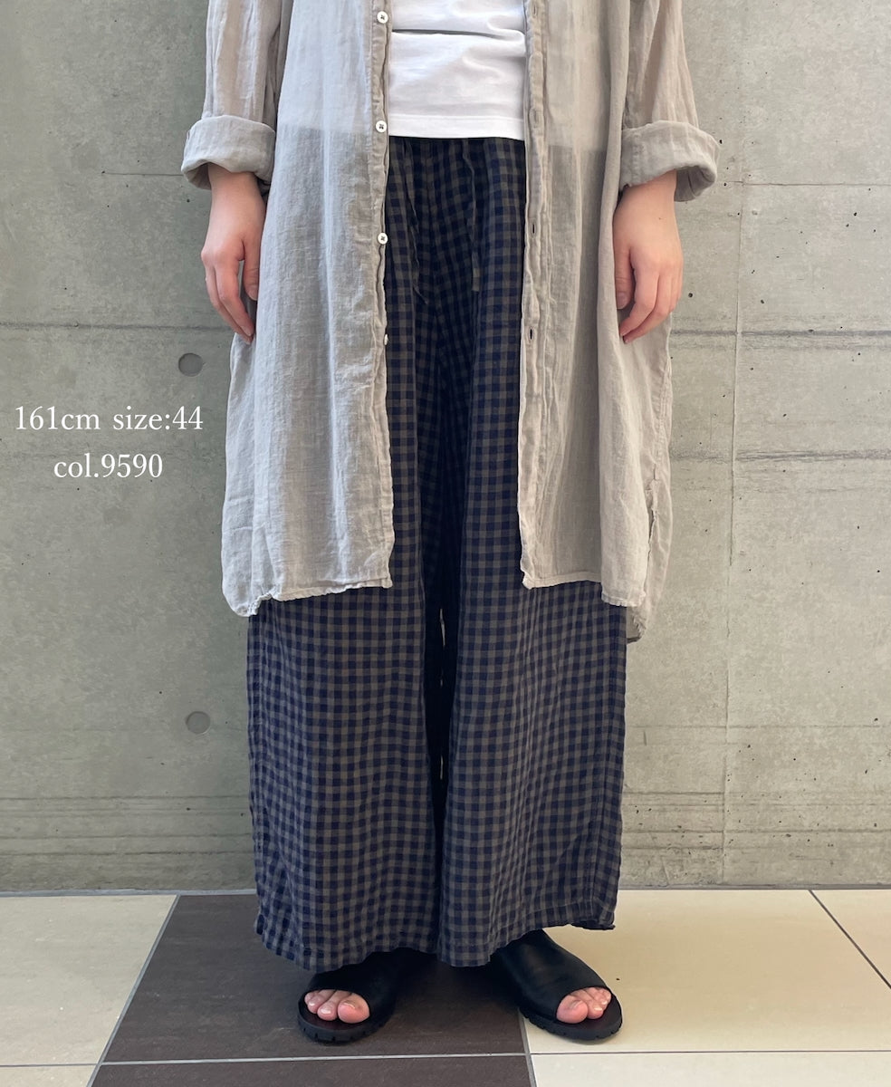 LNHT1713LC LINEN CHECK OVERDYE EASY PANTS