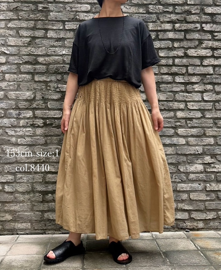 NMDS26515D 80s ORGANIC VOILE STRIPE (OVERDYE) MINI PINTUCK FLARED SKIRT