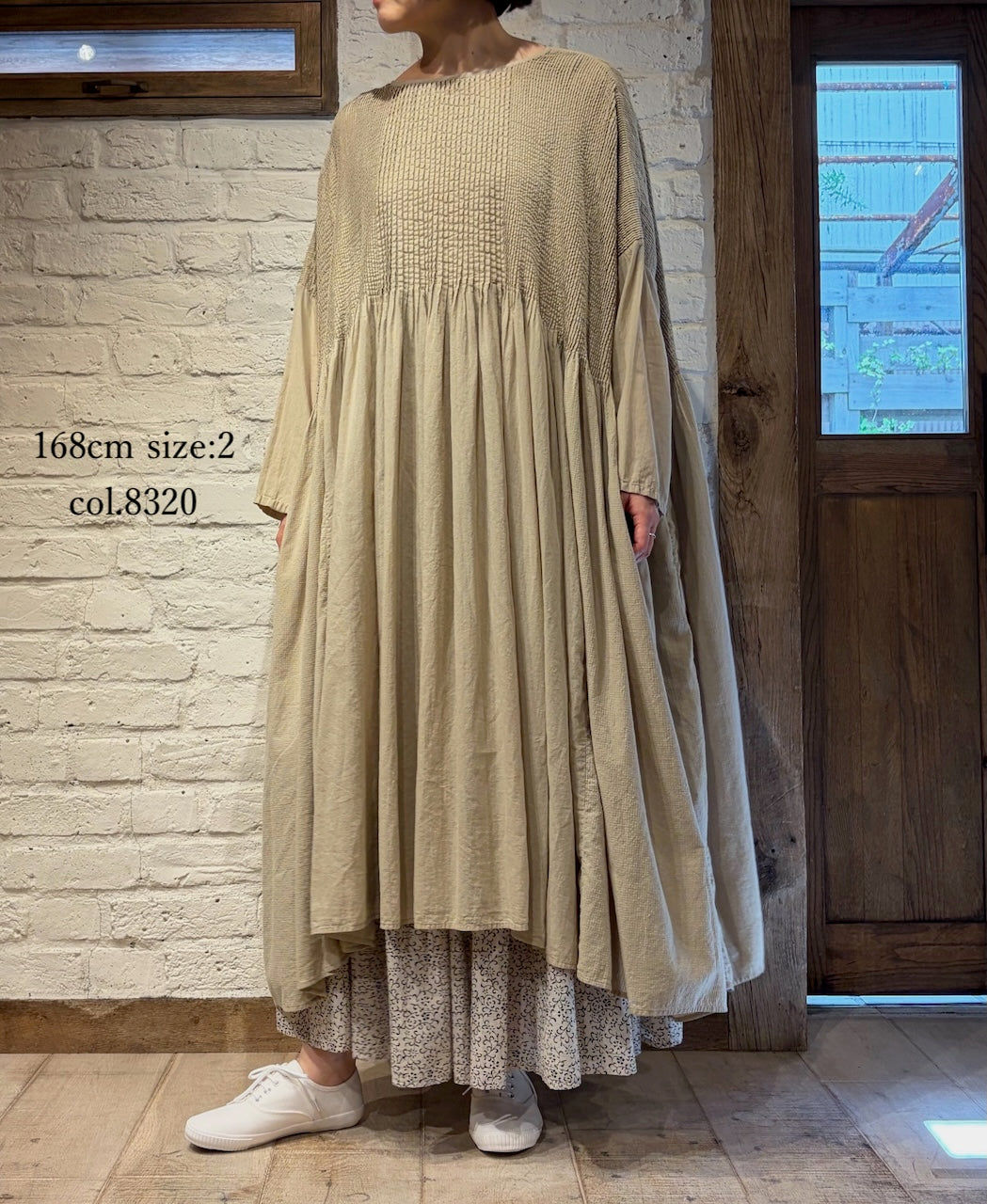 NMDS26602D ORGANIC MICRO CHECK&VOILE PLAIN PATCHWORK OVERDYE PINTUCK PULLOVER DRESS