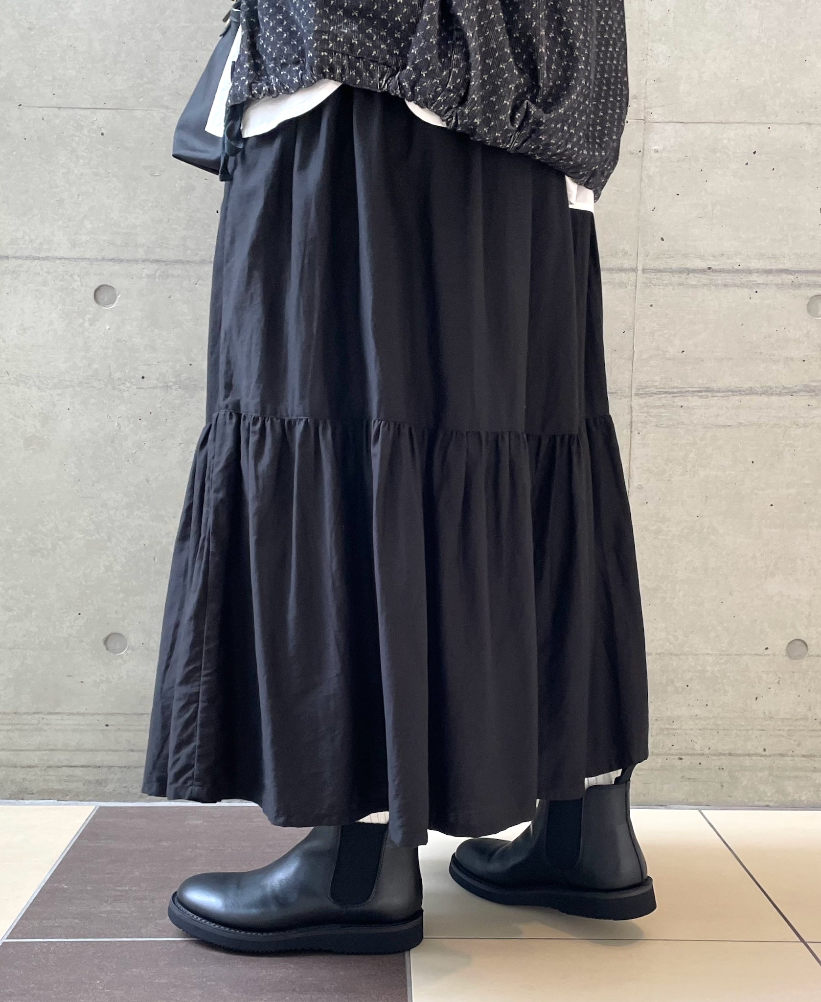 NSL26564 COTTON SATIN PLAIN TIERED GATHER SKIRT