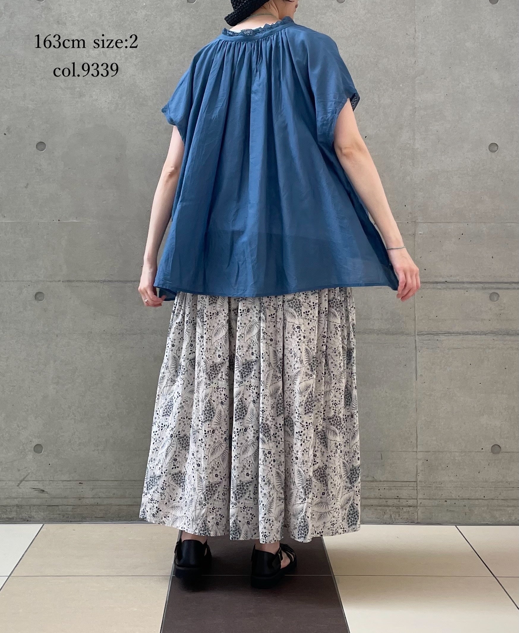 NSL26065 80s VOILE LEAF & FLOWER PRINT GATHERED SKIRT