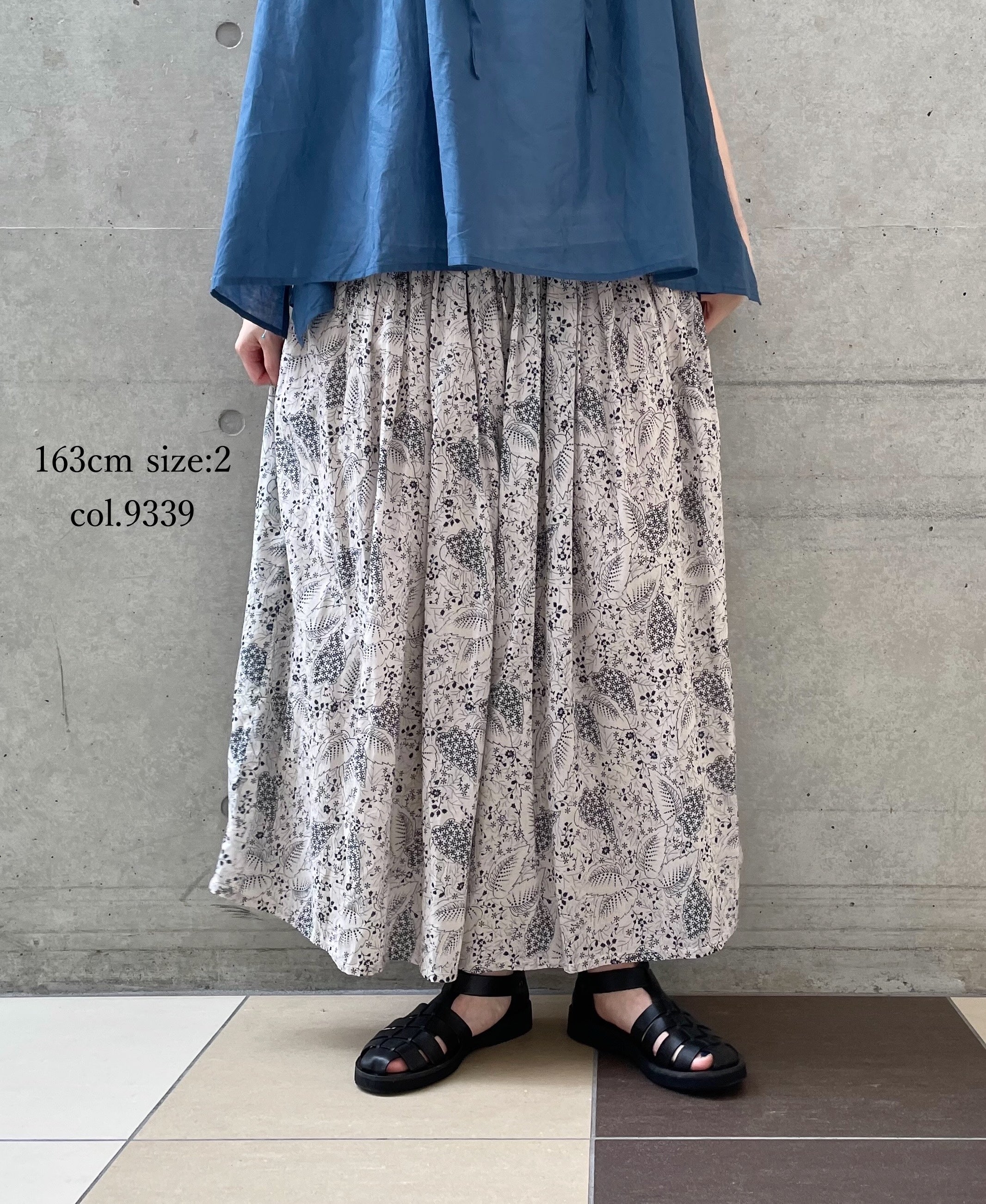 NSL26065 80s VOILE LEAF & FLOWER PRINT GATHERED SKIRT