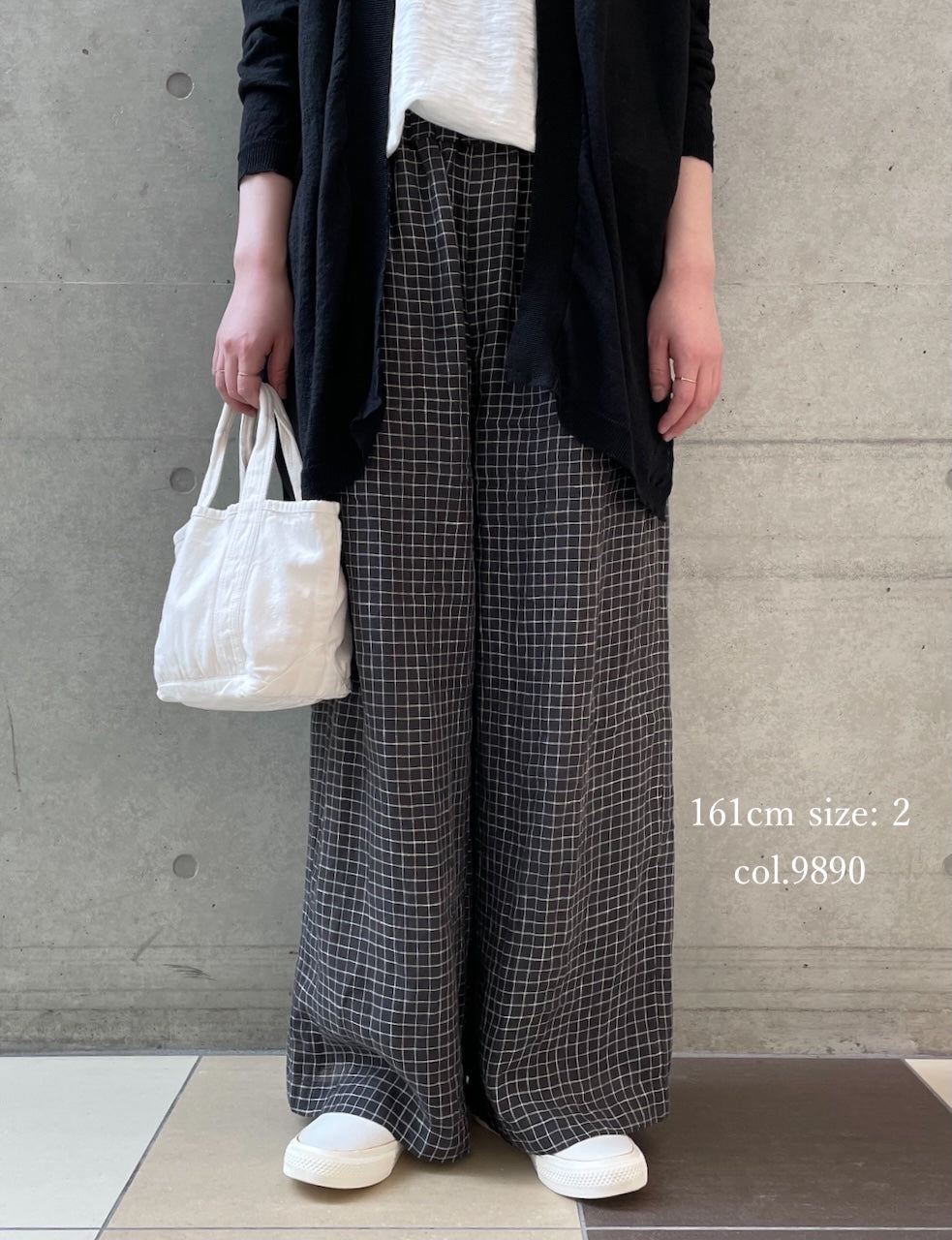 NMDS26285 80s POWER LOOM LINEN CHECK WIDE PANTS
