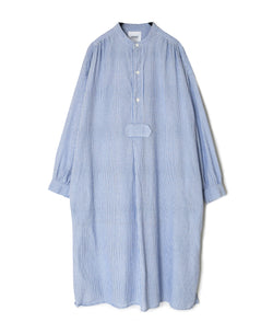 SEERSUCKER STRIPE WASH WORK GATHERED BANDED COLLAR DRESS SHIRTS