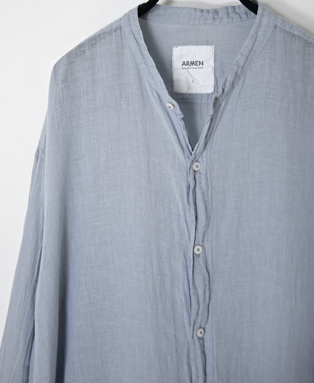 INAM2643GD 60s SINGLE GAUZE PLAIN OVERDYE UTILITY BANDED COLLAR LONG SHIRT