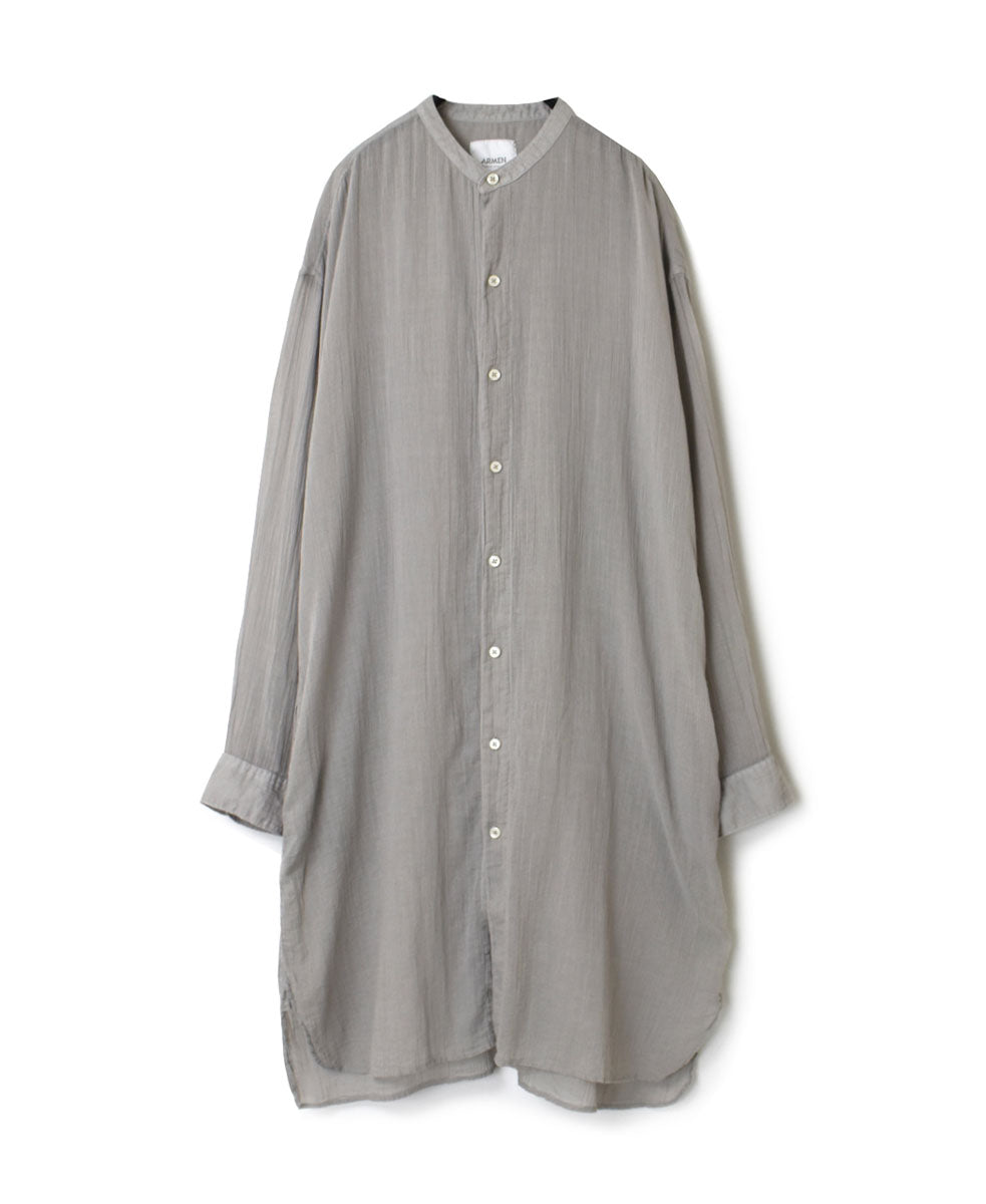 INAM2643GD 60s SINGLE GAUZE PLAIN OVERDYE UTILITY BANDED COLLAR LONG SHIRT