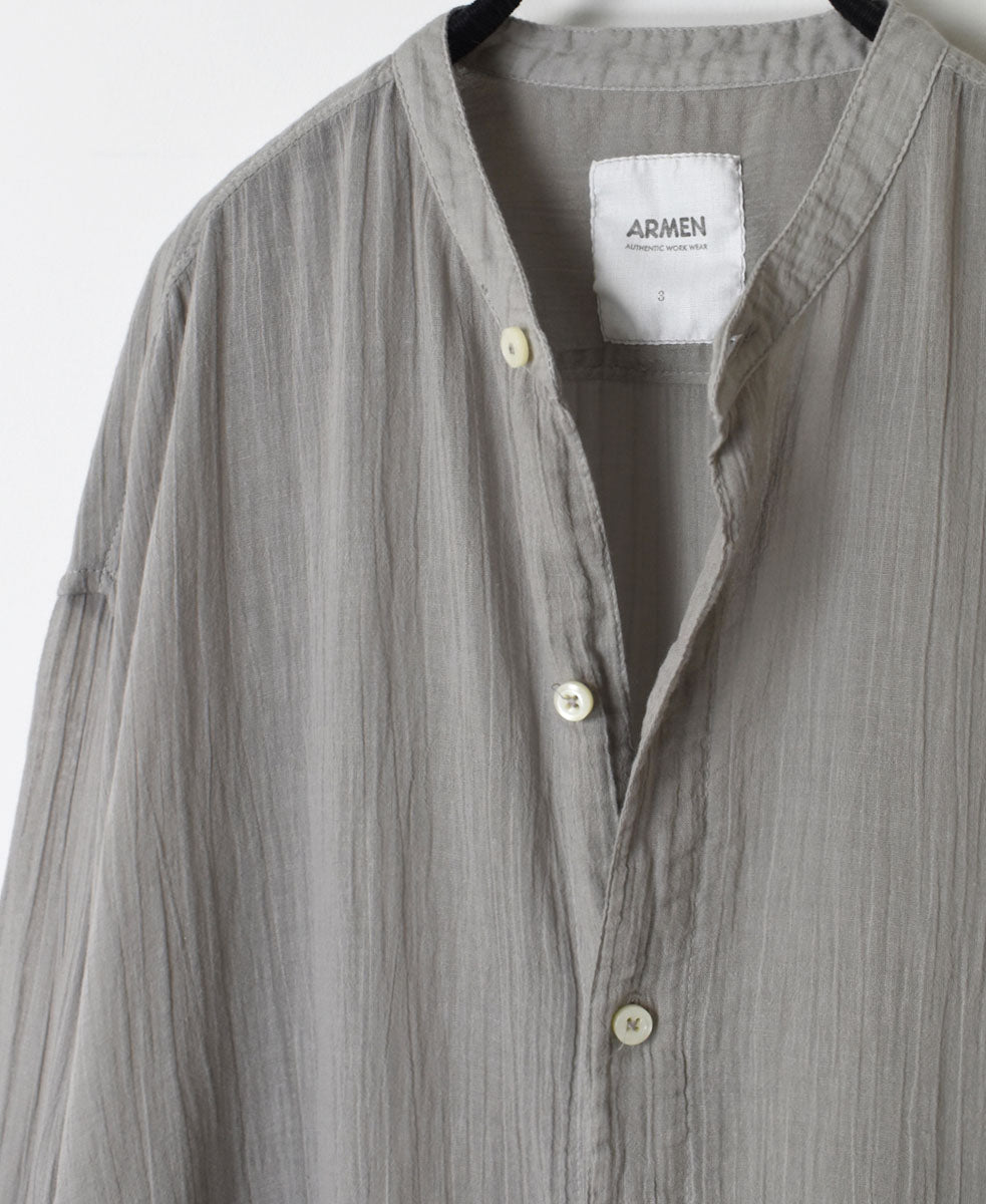 INAM2643GD 60s SINGLE GAUZE PLAIN OVERDYE UTILITY BANDED COLLAR LONG SHIRT