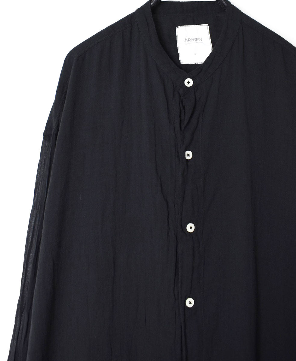 INAM2643GD 60s SINGLE GAUZE PLAIN OVERDYE UTILITY BANDED COLLAR LONG SHIRT