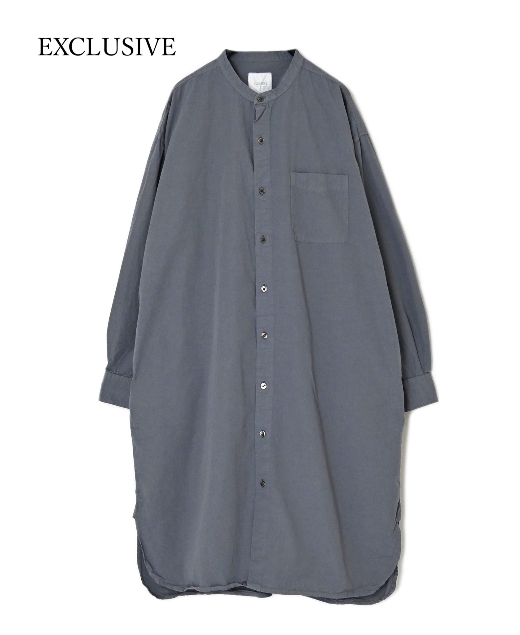 INAM2652PD 40s POPLIN OVERDYE UTILITY BANDED COLLAR LONG SHIRT