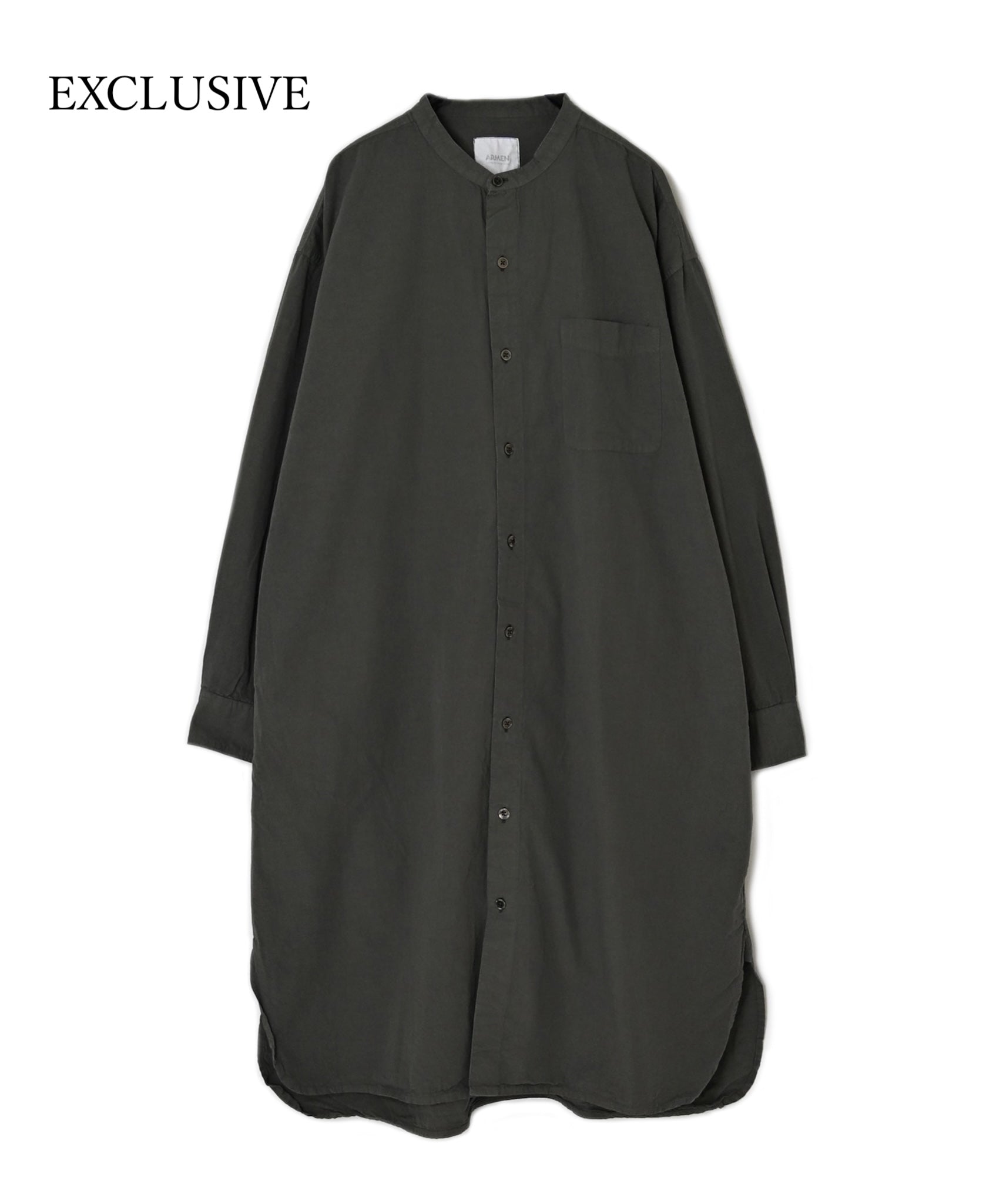 INAM2652PD 40s POPLIN OVERDYE UTILITY BANDED COLLAR LONG SHIRT