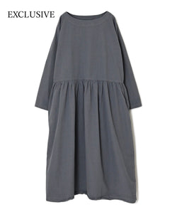 INAM2653PD 40s POPLIN OVERDYE BOAT NECK L/SL ONE-PIECE