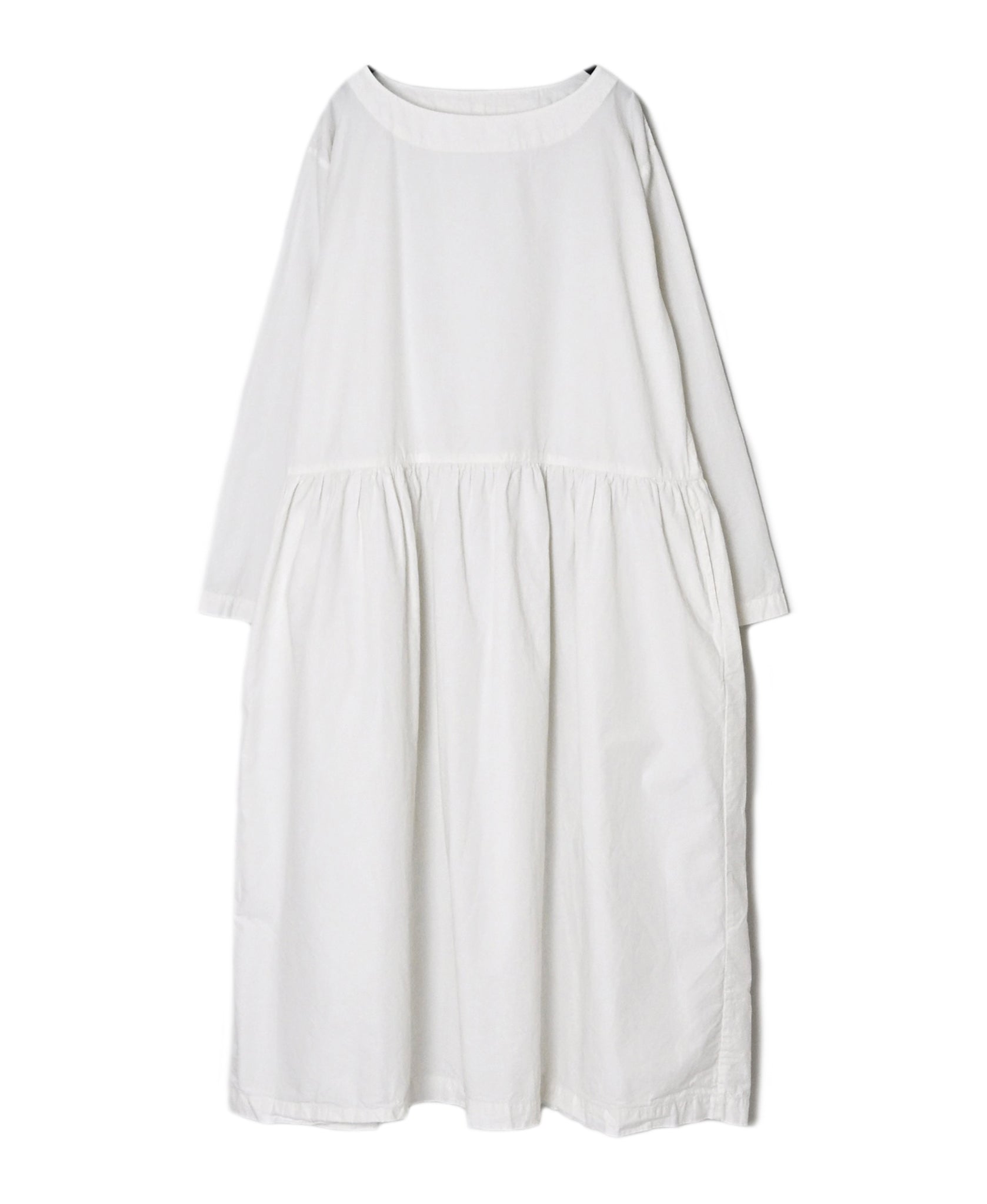 INAM2653PD 40s POPLIN OVERDYE BOAT NECK L/SL ONE-PIECE