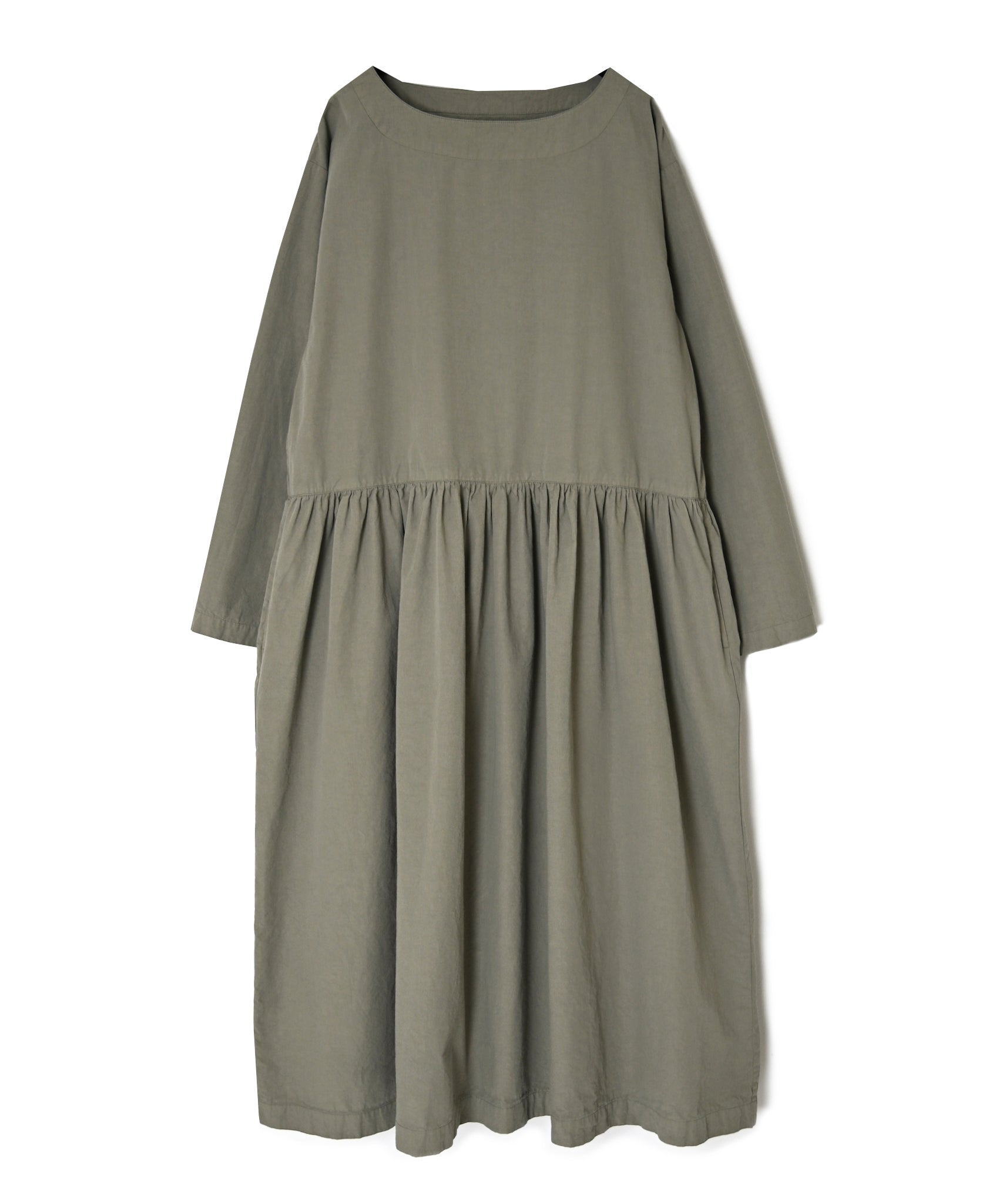 INAM2653PD 40s POPLIN OVERDYE BOAT NECK L/SL ONE-PIECE