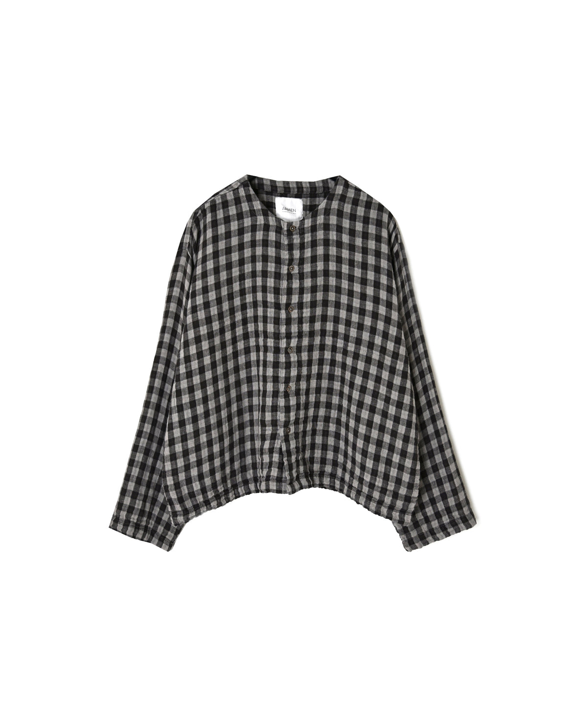 INAM2683DGD COTTON DOUBLE GAUZE CHECK OVERDYE CREW NECK CARDIGAN