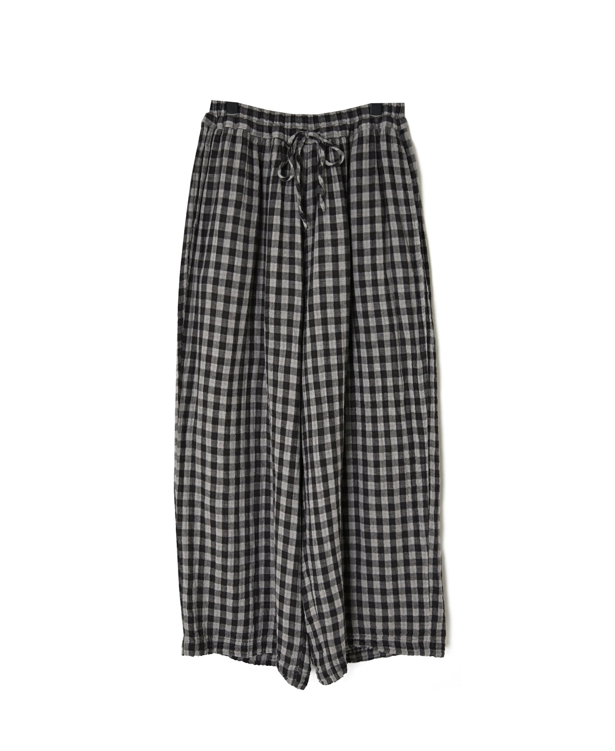 INAM2684DGD COTTON DOUBLE GAUZE CHECK OVERDYE GATHERED EASY PANTS WITH LINING