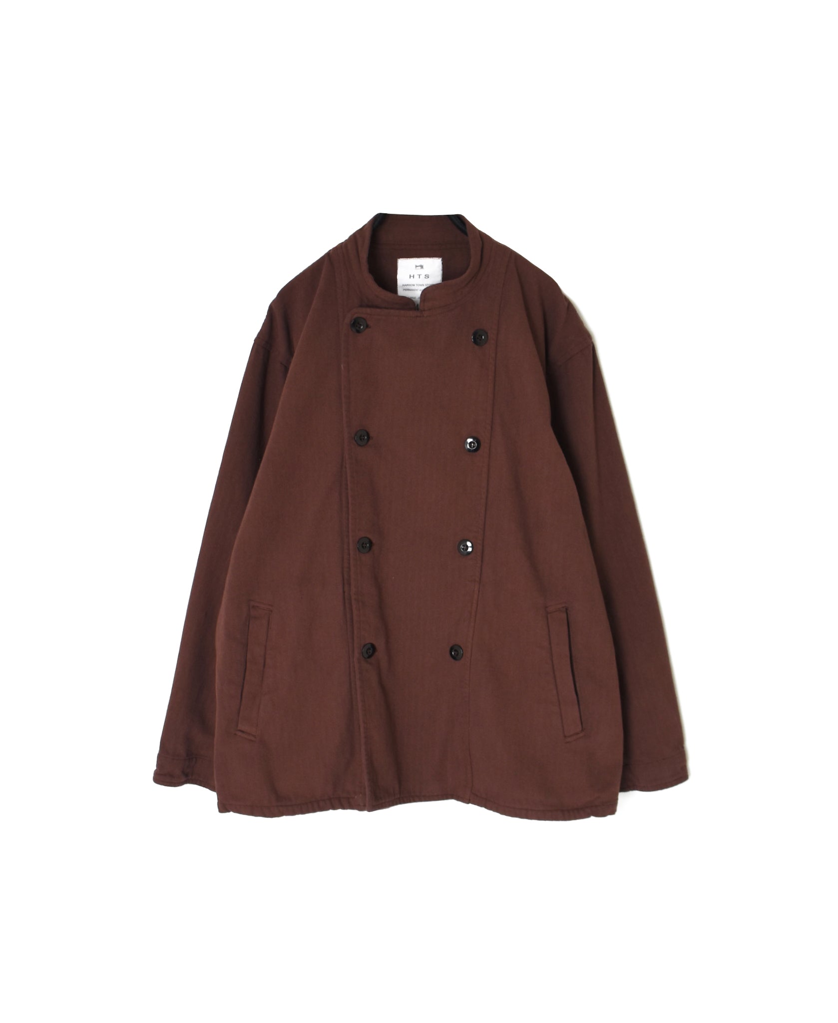 INHT2652D COTTON HERRINGBONE PLAIN OVERDYE STAND COLLAR DOUBLE BREAST JACKET