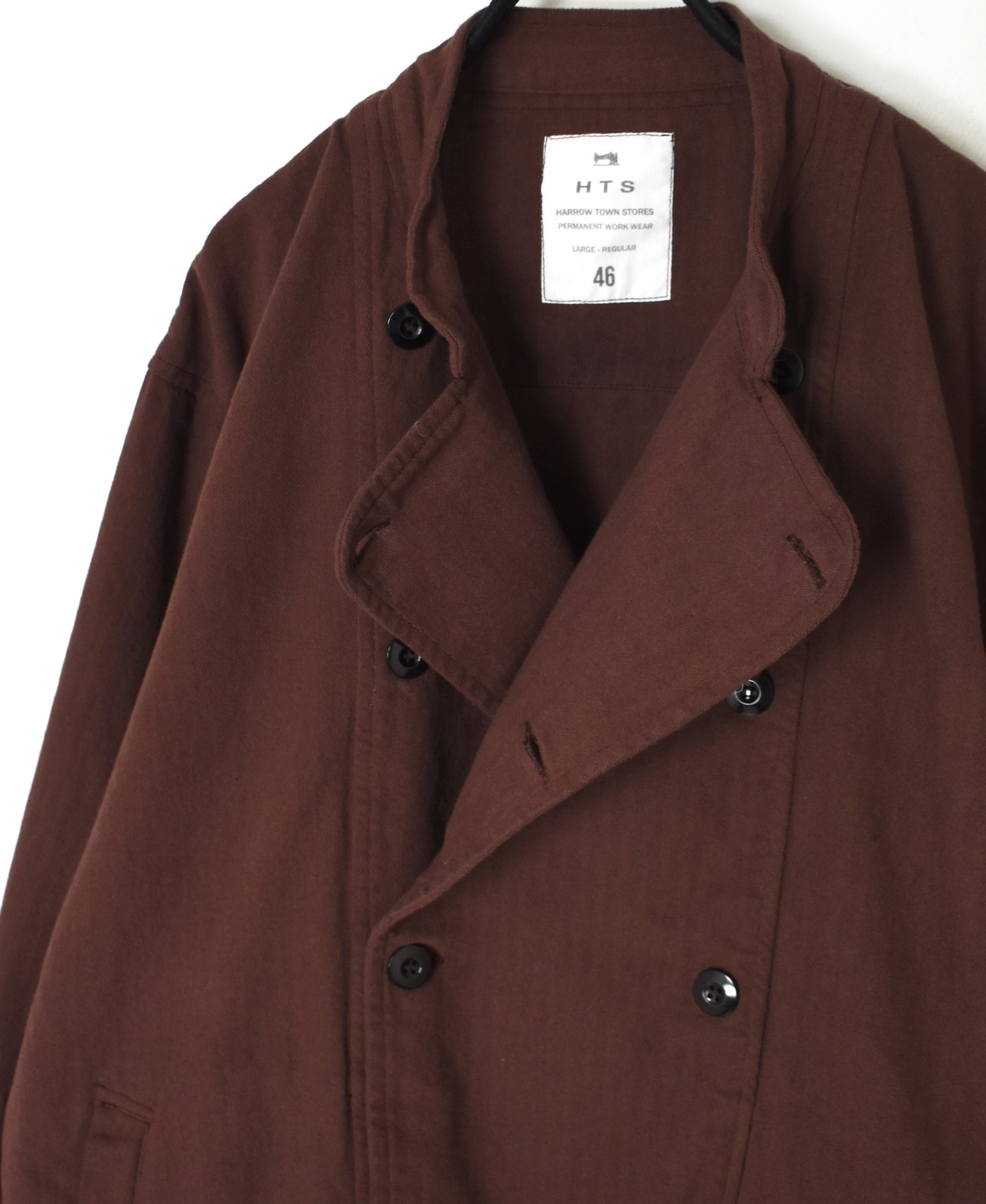 INHT2652D COTTON HERRINGBONE PLAIN OVERDYE STAND COLLAR DOUBLE BREAST JACKET