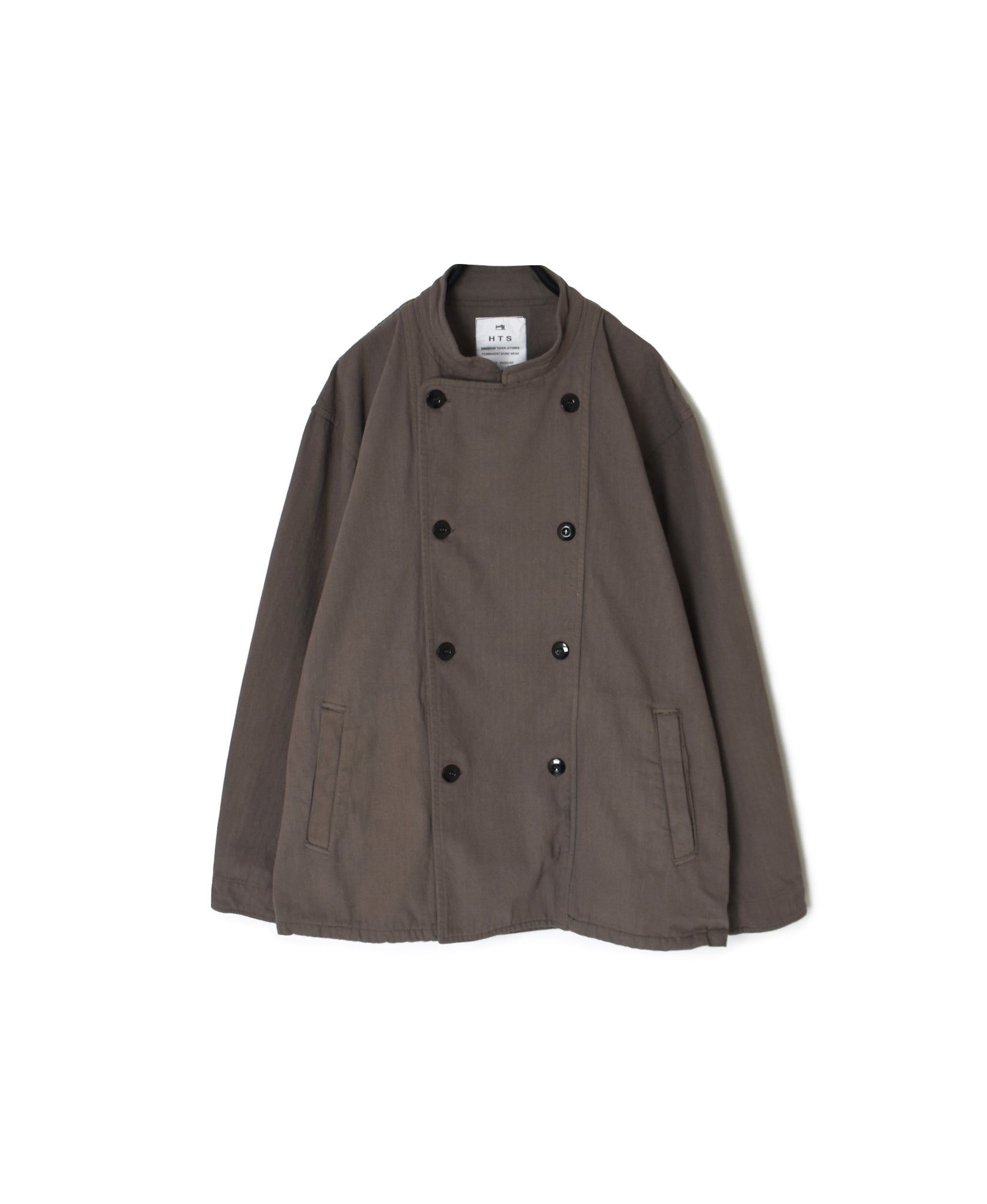INHT2652D COTTON HERRINGBONE PLAIN OVERDYE STAND COLLAR DOUBLE BREAST JACKET