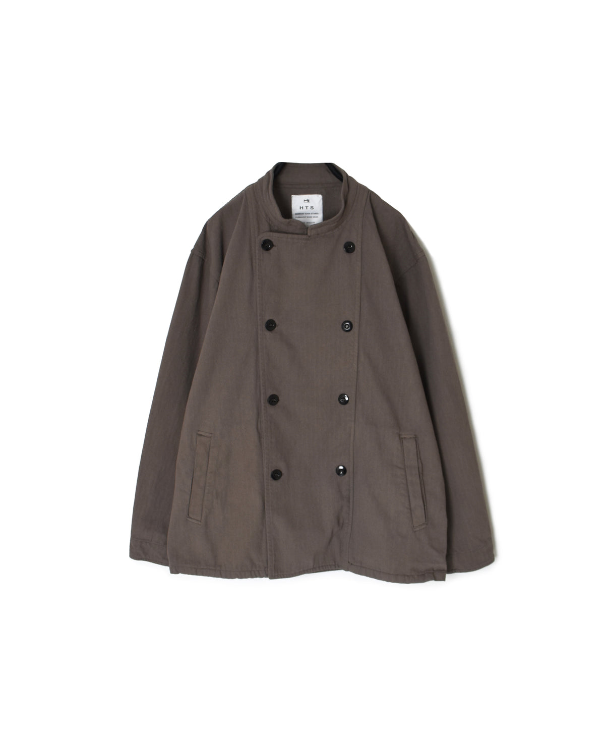 INHT2652D COTTON HERRINGBONE PLAIN OVERDYE STAND COLLAR DOUBLE BREAST JACKET