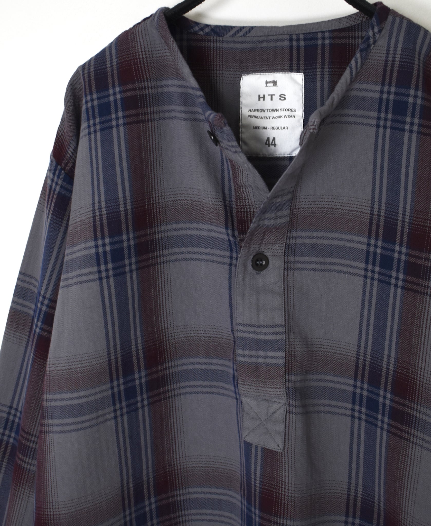 INHT2682CD COTTON CHECK OVERDYE HENLEY NECK SHIRT