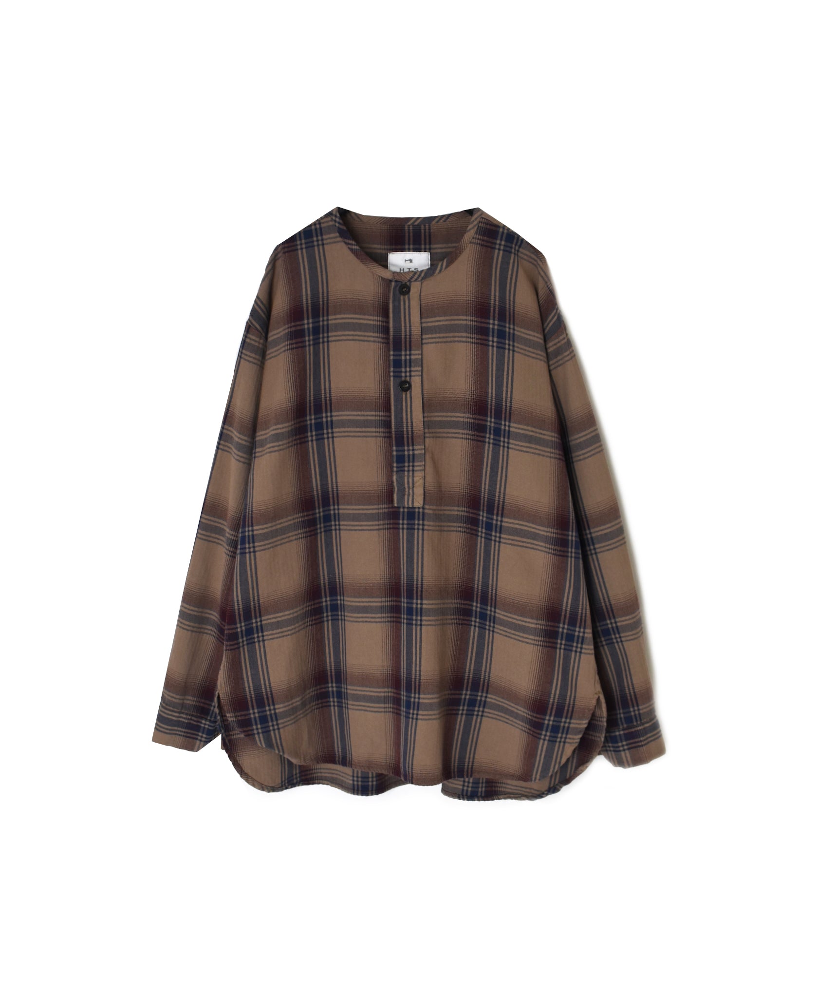 INHT2682CD COTTON CHECK OVERDYE HENLEY NECK SHIRT