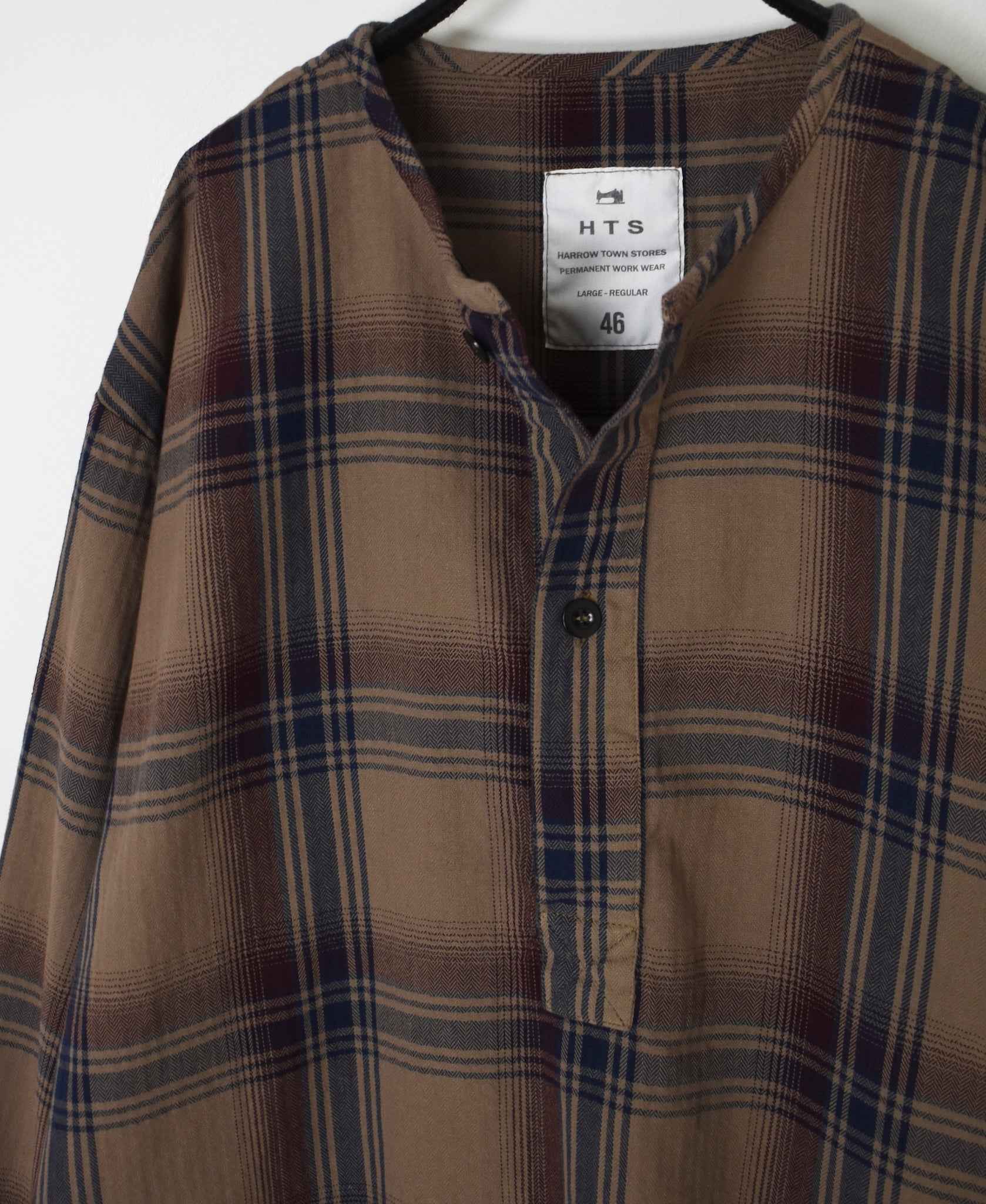 INHT2682CD COTTON CHECK OVERDYE HENLEY NECK SHIRT