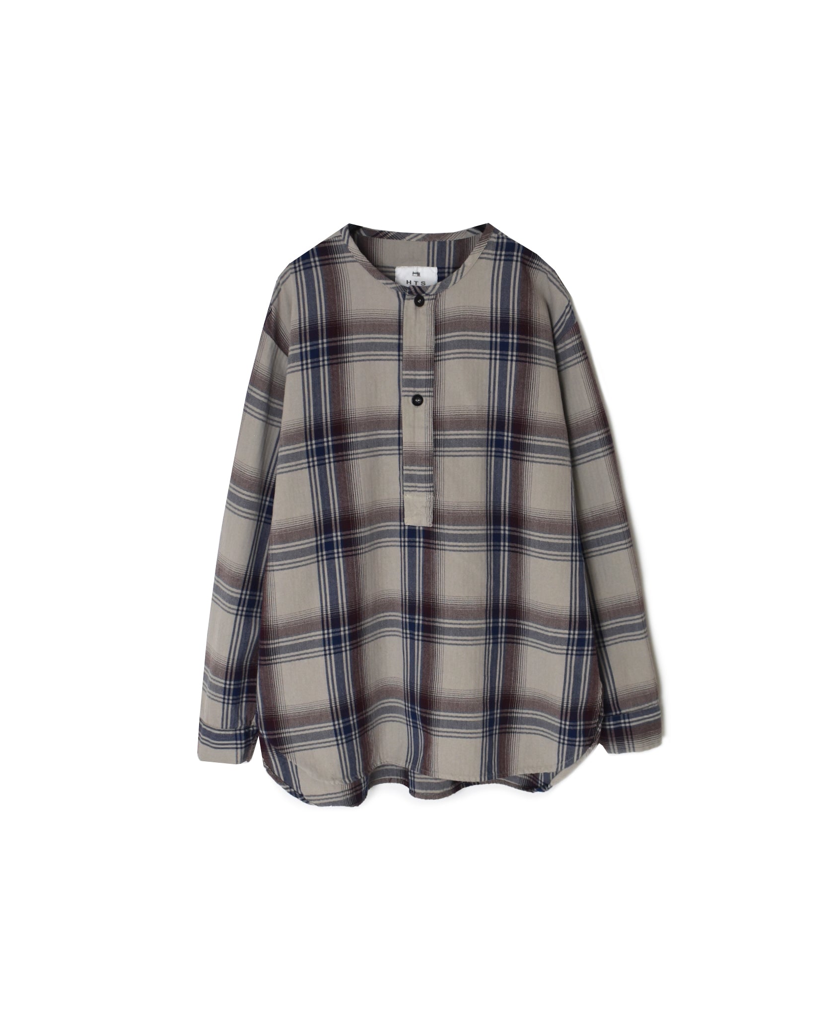 INHT2682CD COTTON CHECK OVERDYE HENLEY NECK SHIRT