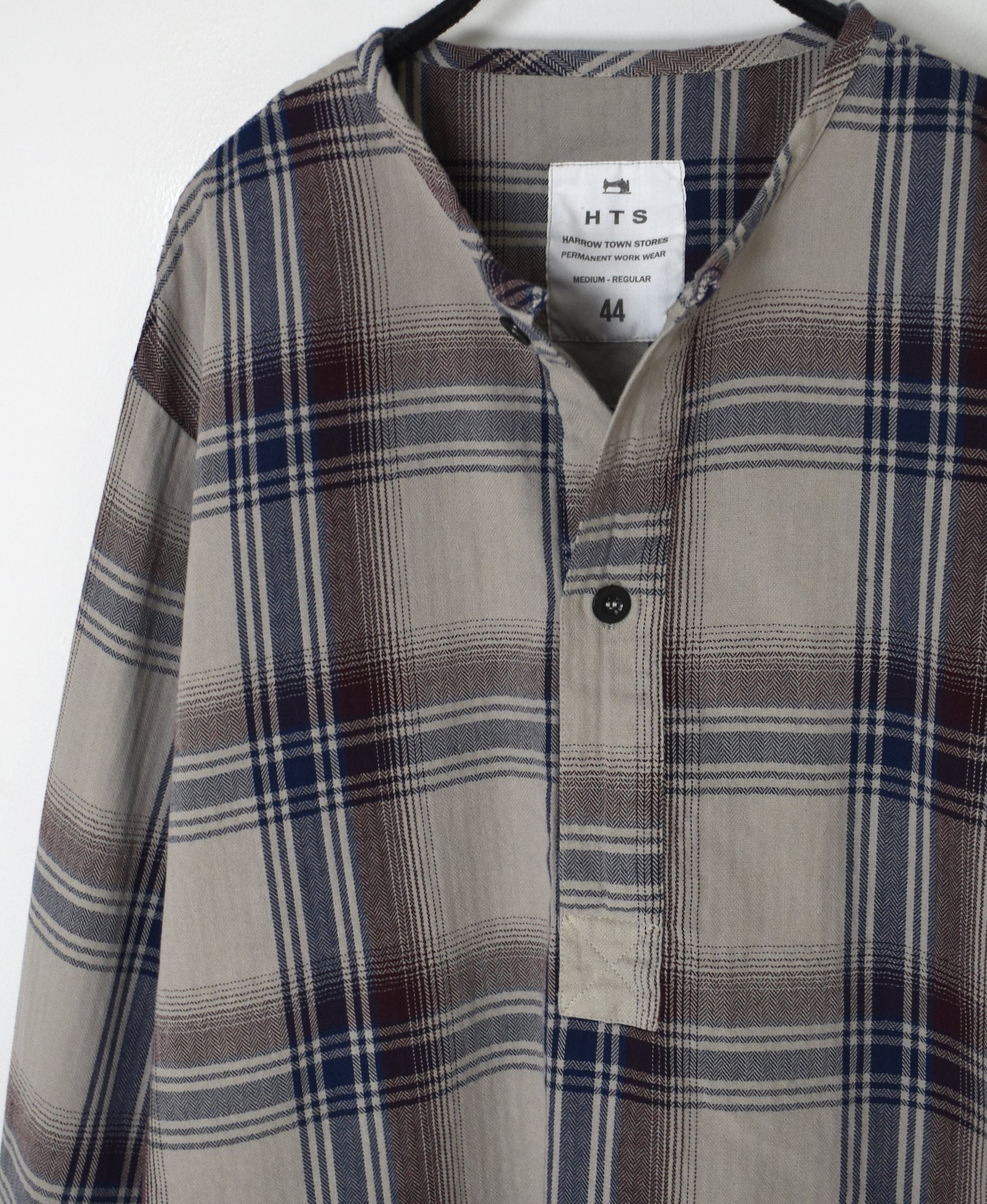 INHT2682CD COTTON CHECK OVERDYE HENLEY NECK SHIRT