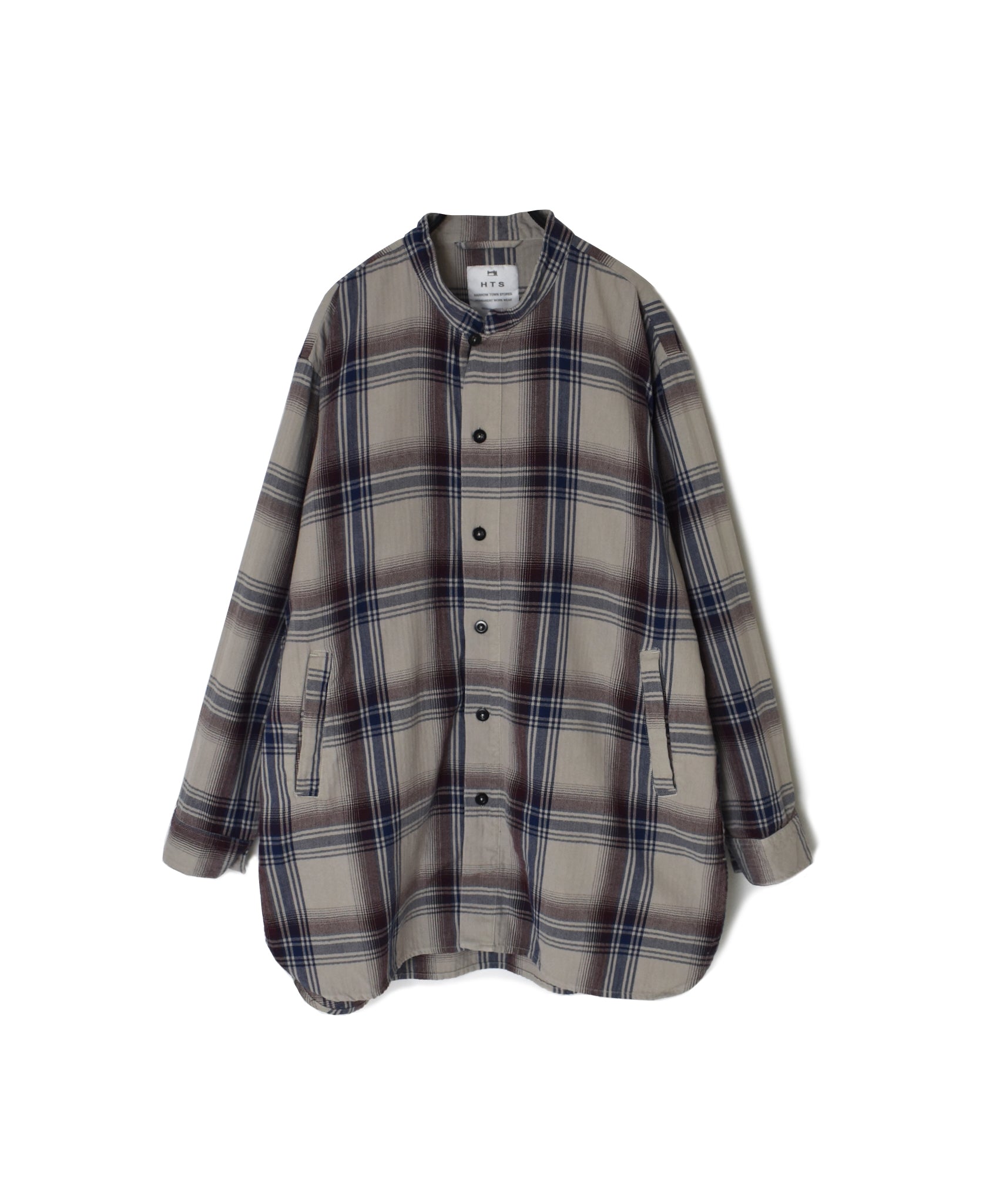 INHT2683CD COTTON CHECK OVERDYE STAND COLLAR SHIRT