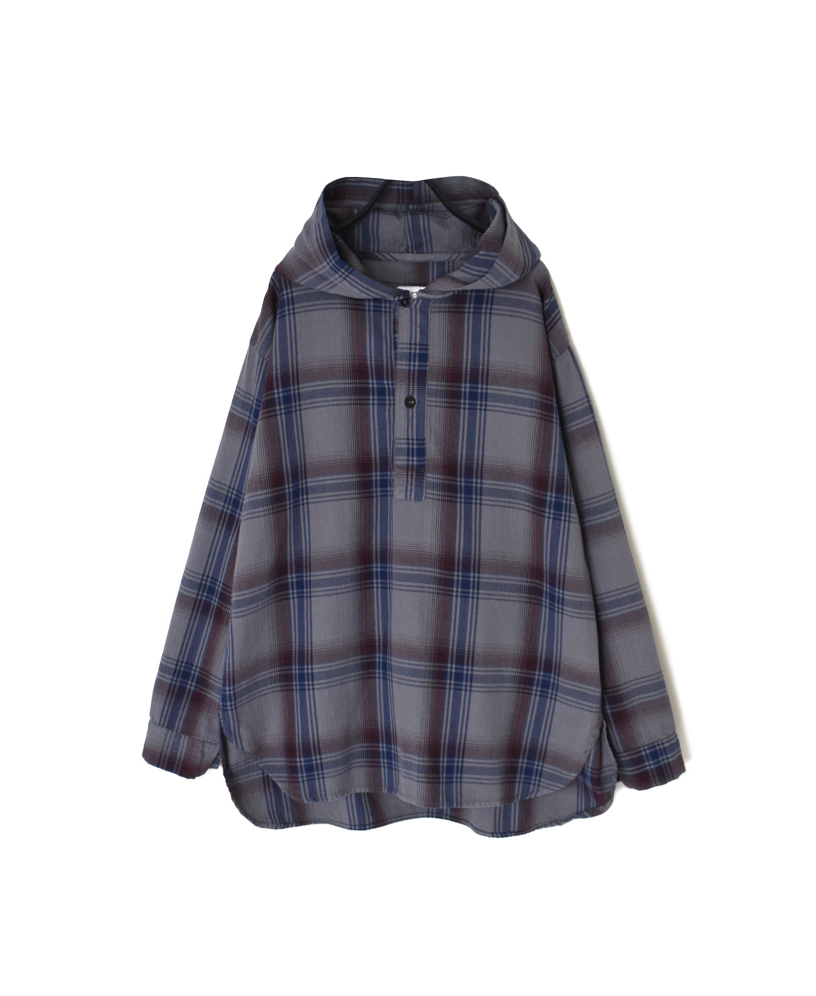 INHT2684CD COTTON CHECK OVERDYE HOODED PULLOVER SHIRT