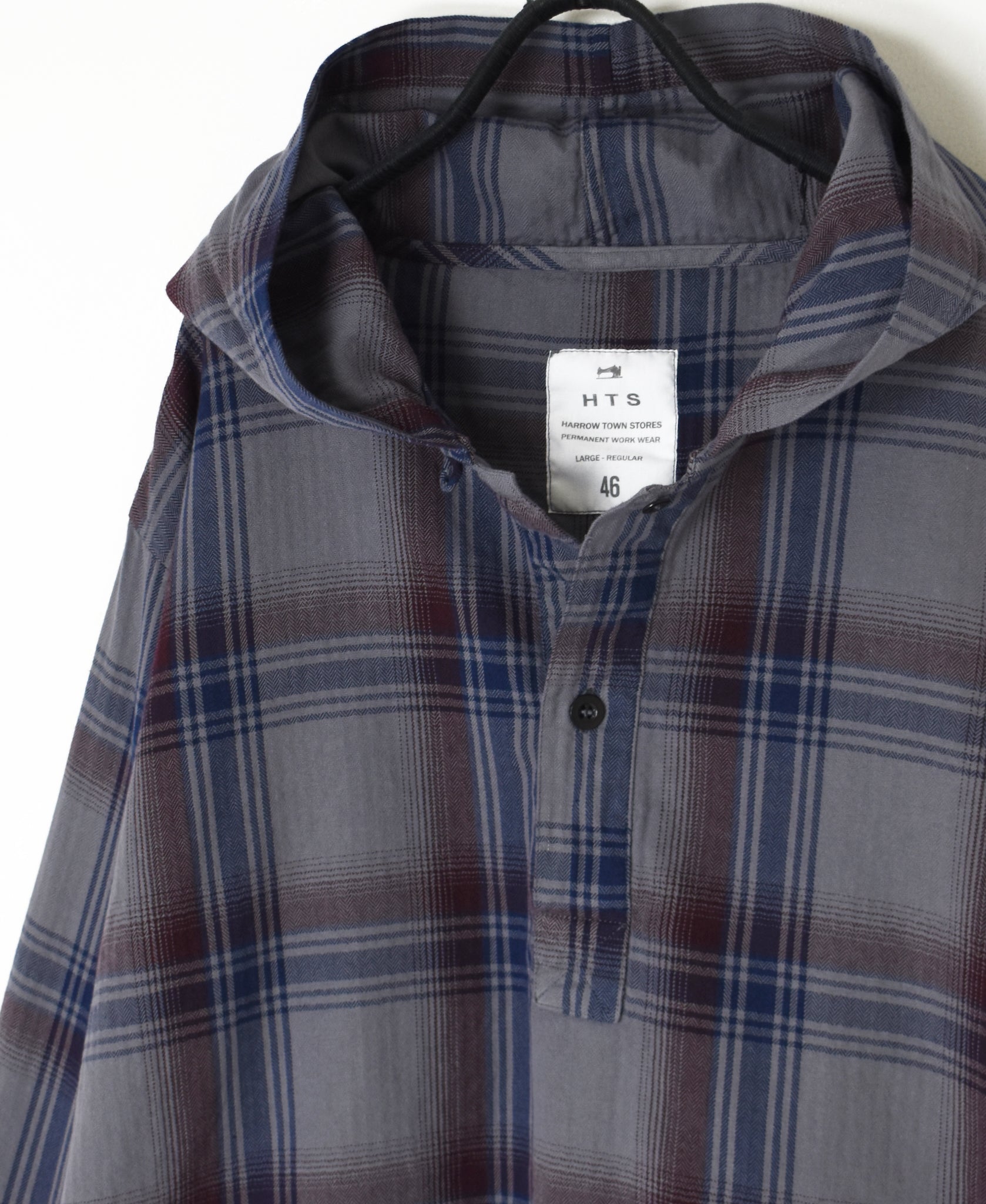 INHT2684CD COTTON CHECK OVERDYE HOODED PULLOVER SHIRT